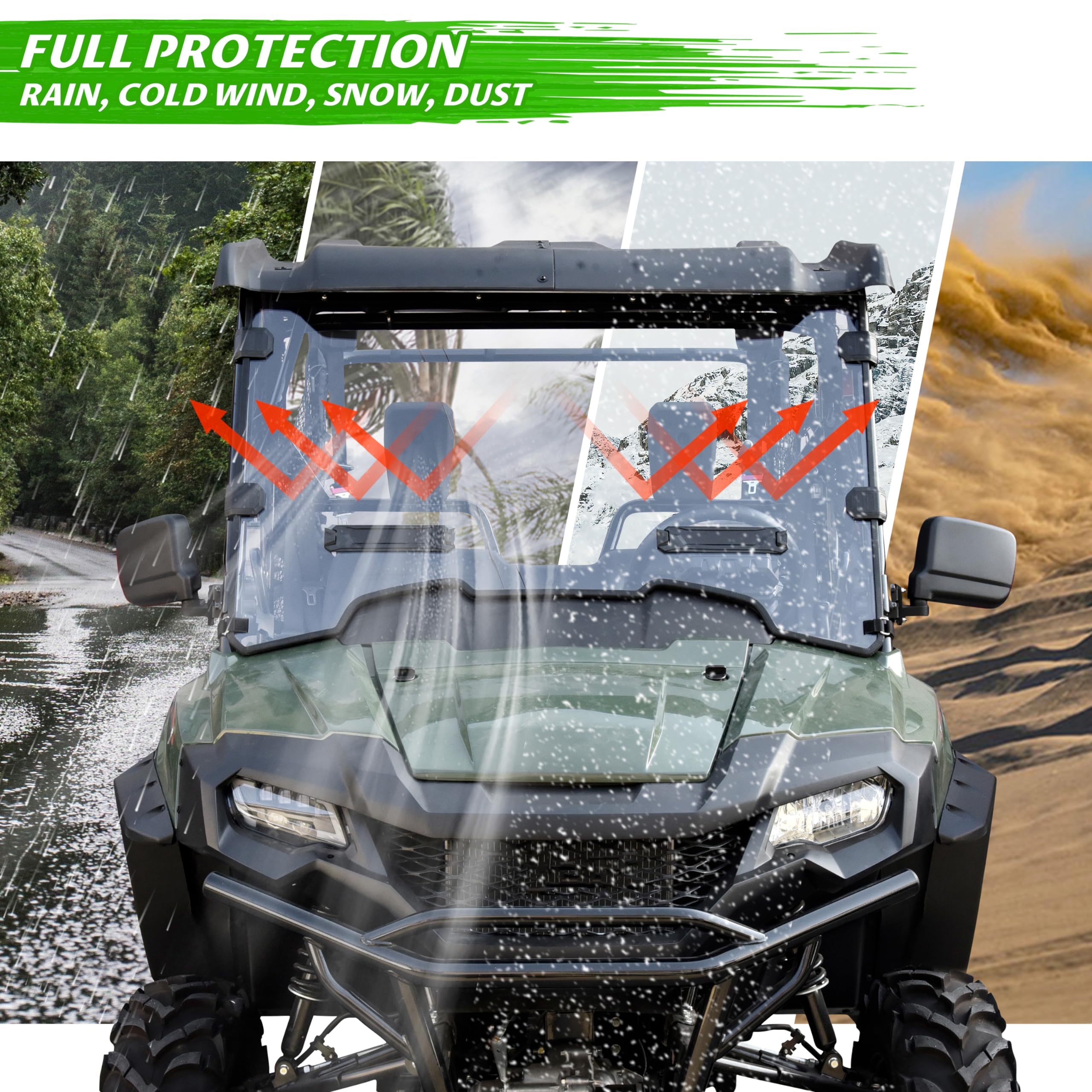 SAUTVS Clear Scratch-Resistant Hard Coat Poly Vented Full Windshield for Honda Pioneer 700-2 / 700-4 (2014-2025) | Durable Front Windscreen for Honda Pioneer 700 2P & 4P Models | Perfect for Off-Roading, Hunting & Farm Work
