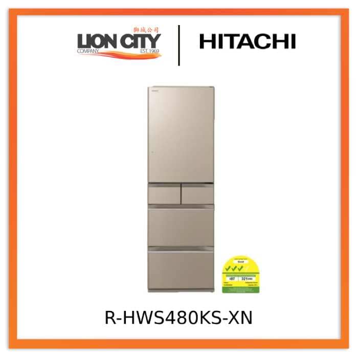 Hitachi R-HWS480KS XN/X Multi Door Refrigerator - 500L Capacity, Crystal Champagne/Mirror Finish - Perfect for Large Families & Entertaining Guests