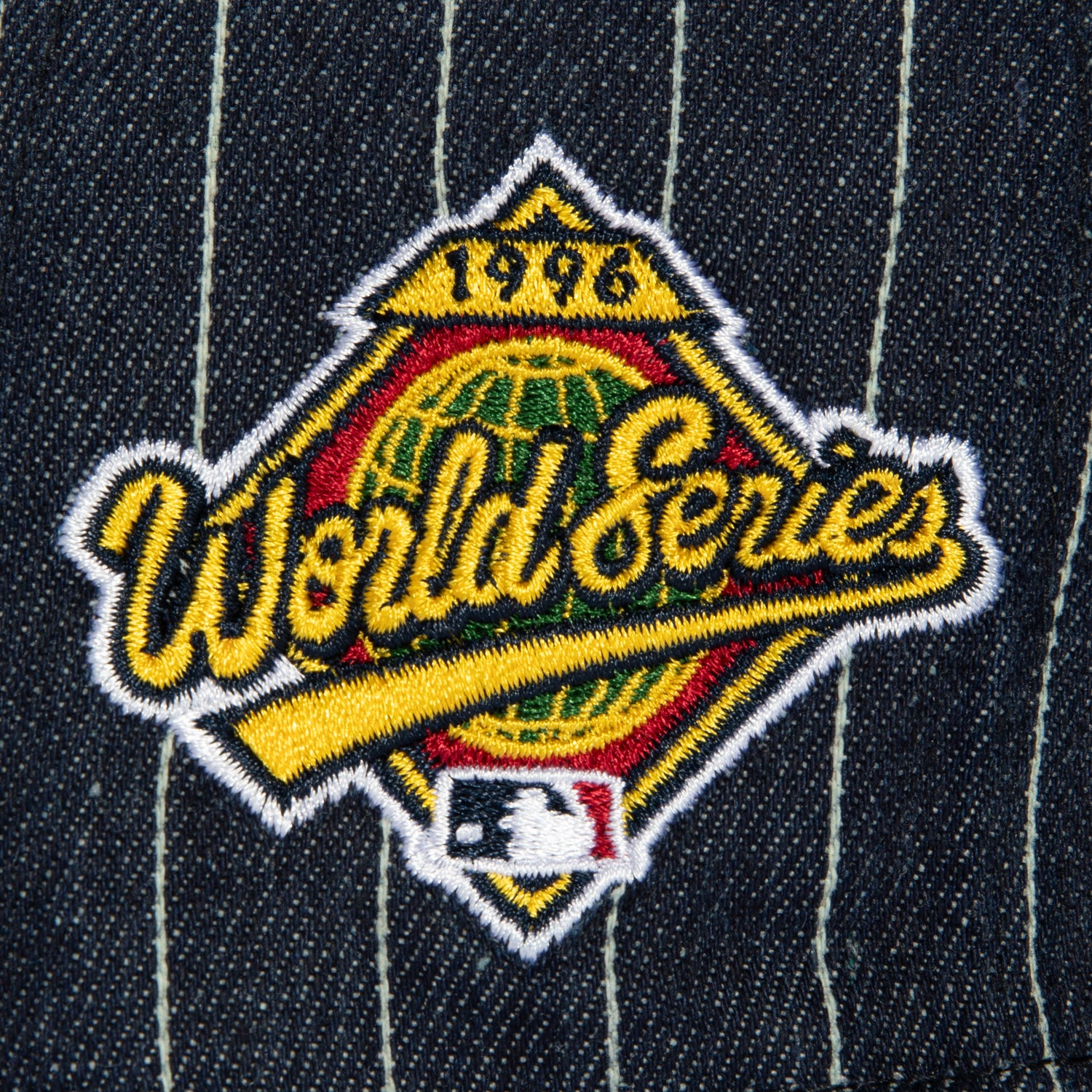 New Era 59Fifty Denim Pinstripe New York Yankees 1996 World Series Patch Hat - Navy Blue Baseball Cap for Men - Perfect for Games, Collecting & Streetwear Fashion