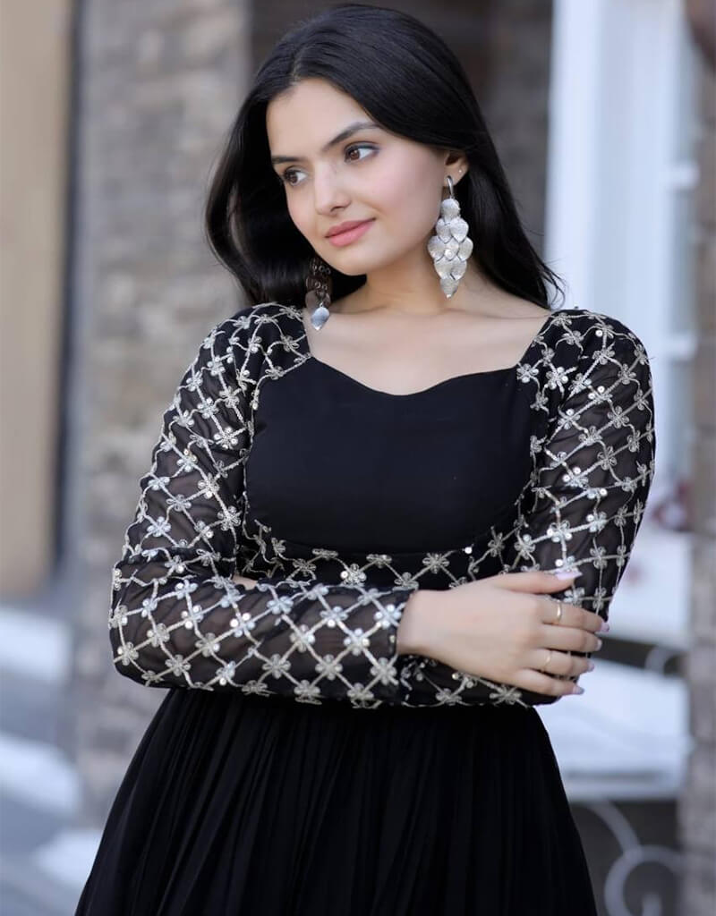 Elegant Black Designer Gown for Women - Ready to Wear Formal Dress for Evening Parties, Weddings & Special Occasions