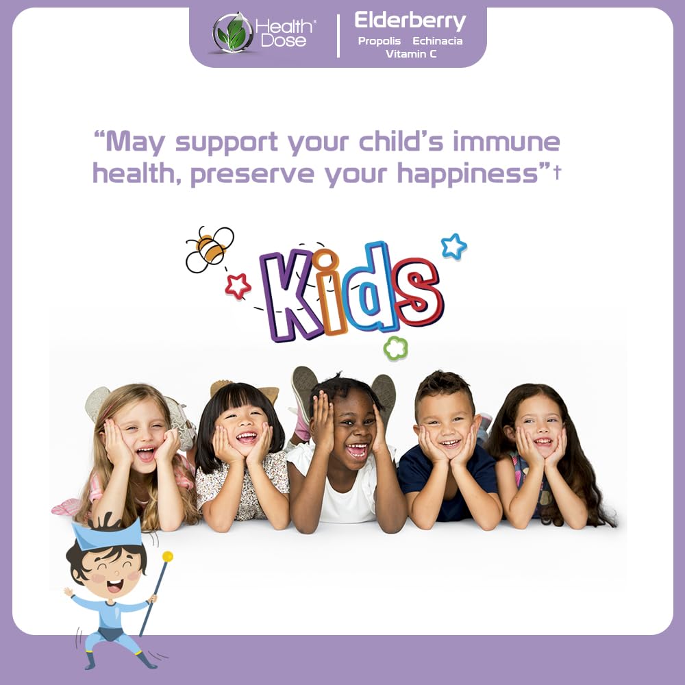 Organic Elderberry Sambucus Gummy Vitamins for Kids - 100 Gummies with Propolis Extract, Echinacea & Vitamin C | Delicious Raspberry Flavor | Vegan, Gluten-Free Immune Support Booster | Pack of 5 | Perfect for Daily Immunity Defense & School Lunchboxes