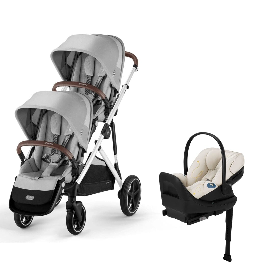 Cybex Gazelle S 2 Double Stroller & Cloud G Lux Travel System - Lightweight Compact Baby Stroller for Twins with Adjustable Seat - Perfect for City Walks, Shopping & Travel
