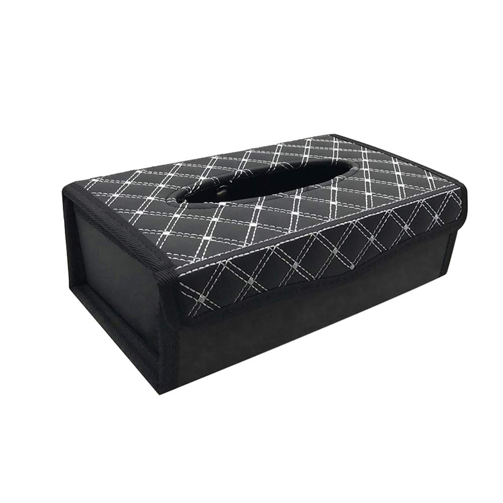 Premium PU Leather Car Tissue Box Holder - White & Black Auto Napkin Dispenser for Cars, Trucks & SUVs | Perfect for Road Trips, Commuting & Travel
