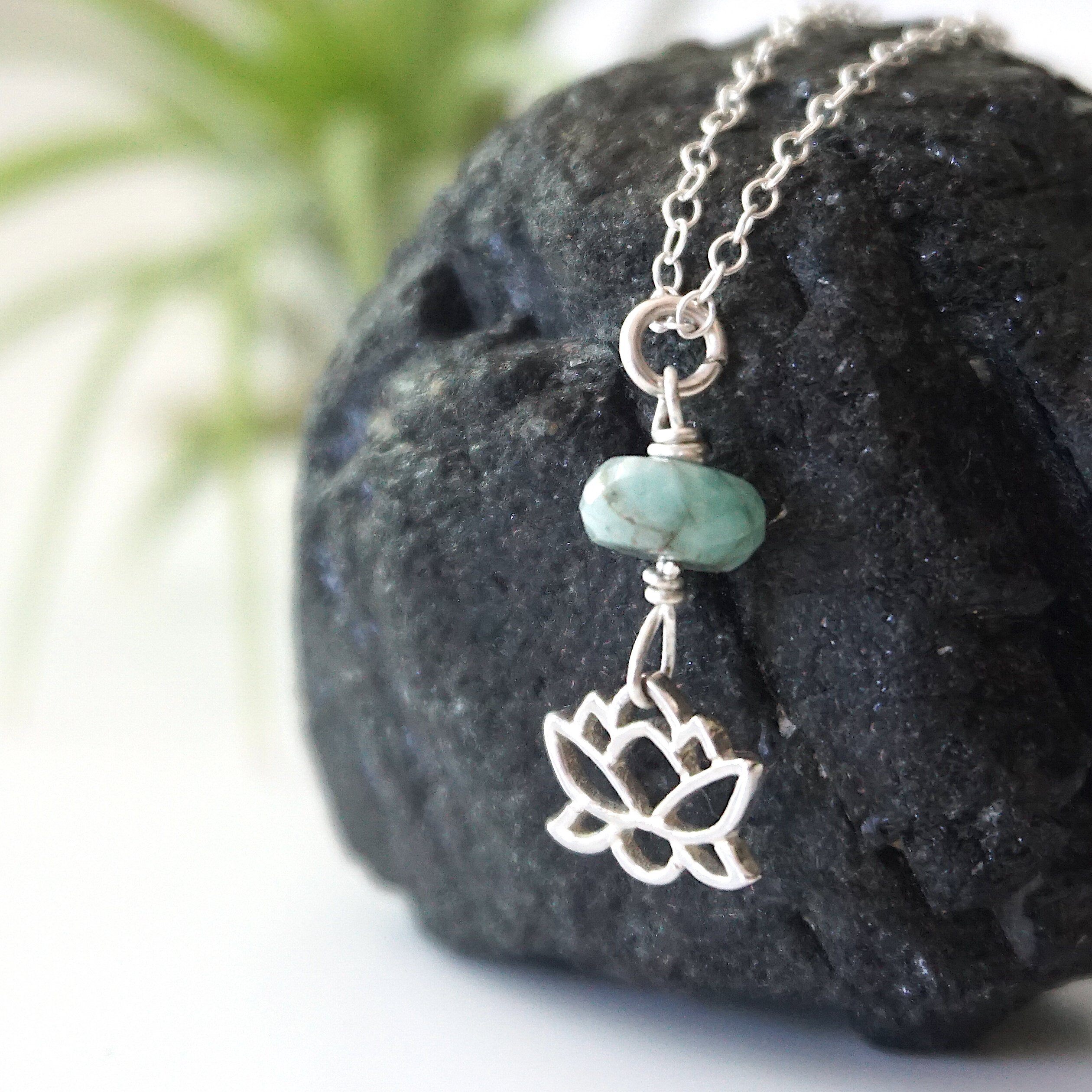 Emerald Bead Lotus Charm Necklace - Sterling Silver Jewelry for Women, Gift for Her, Birthday, Anniversary, Wedding, Party & Special Occasions