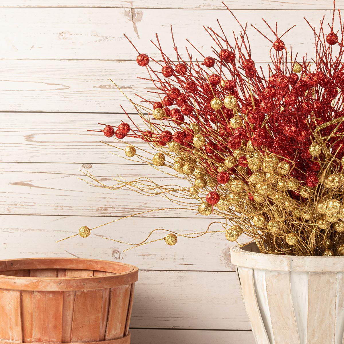 KI Store 20-Piece Red Glittered Christmas Tree Picks Sprays Set - Festive Twig Decorations for Holiday Tree, Wreaths, Centerpieces & Floral Arrangements