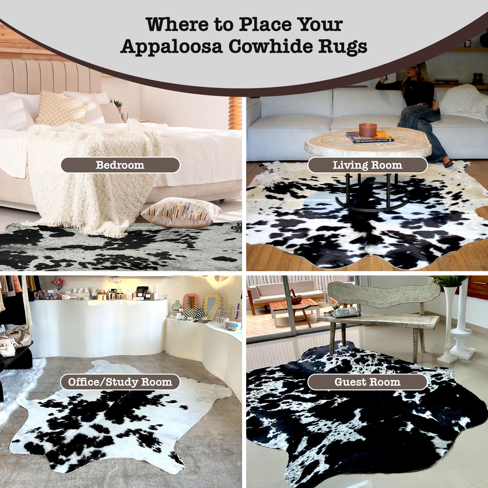 Authentic Black and White Cowhide Rug - Natural Cowhide Rug for Living Room & Bedroom Decor - Rustic Home Decor Rug - Chromatic Cowhide Collection - Perfect for Boho, Farmhouse, and Modern Interior Design Styles