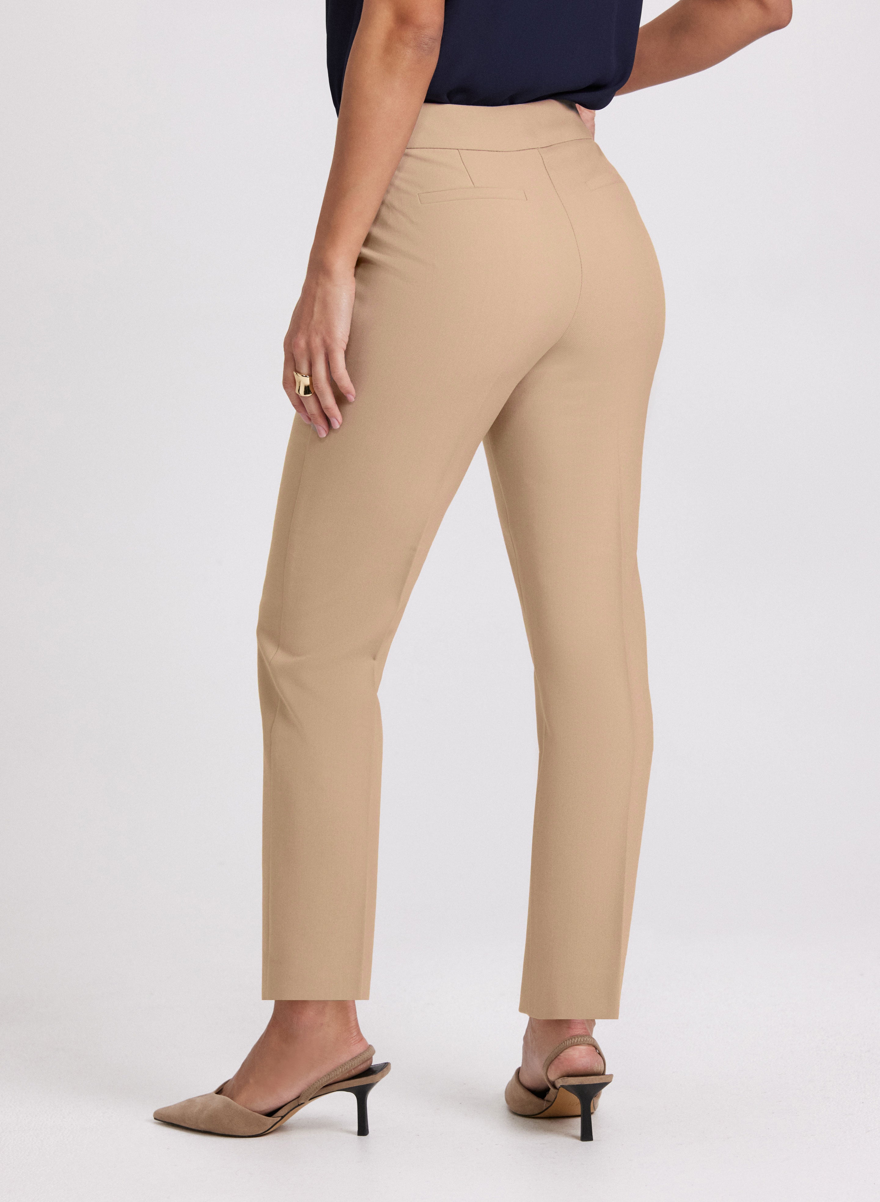 Emma Embossed Button Slim Leg Pants for Women - High Waisted Office Trousers, Stretchy Work Pants for Business Casual & Professional Outfits