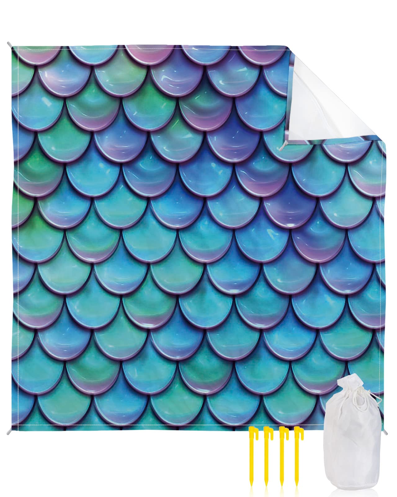 **Fish Scale Pattern Blue Purple Sandproof Waterproof Beach Blanket - 83