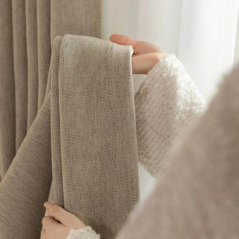 Natasha Cotton Linen Cross Weave Blackout Curtains for Bedroom - Thermal Insulated Window Drapes for Living Room & Nursery, Noise Reducing & Light Blocking Home Decor