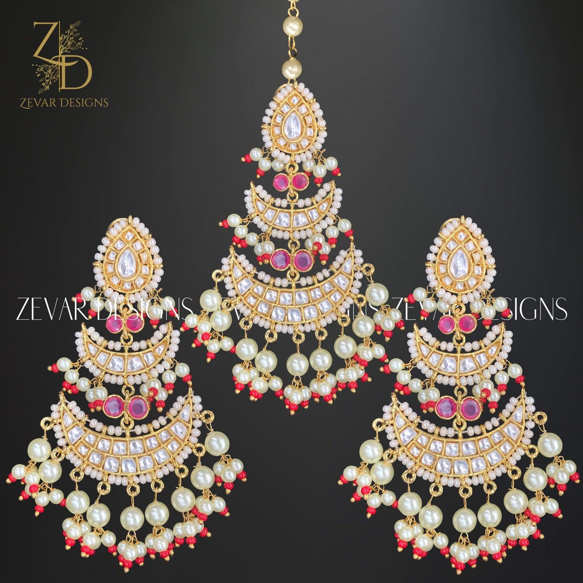 Kundan Maang Tikka Set - Traditional Indian Bridal Hair Jewelry in Red | Perfect for Weddings, Festivals & Special Occasions