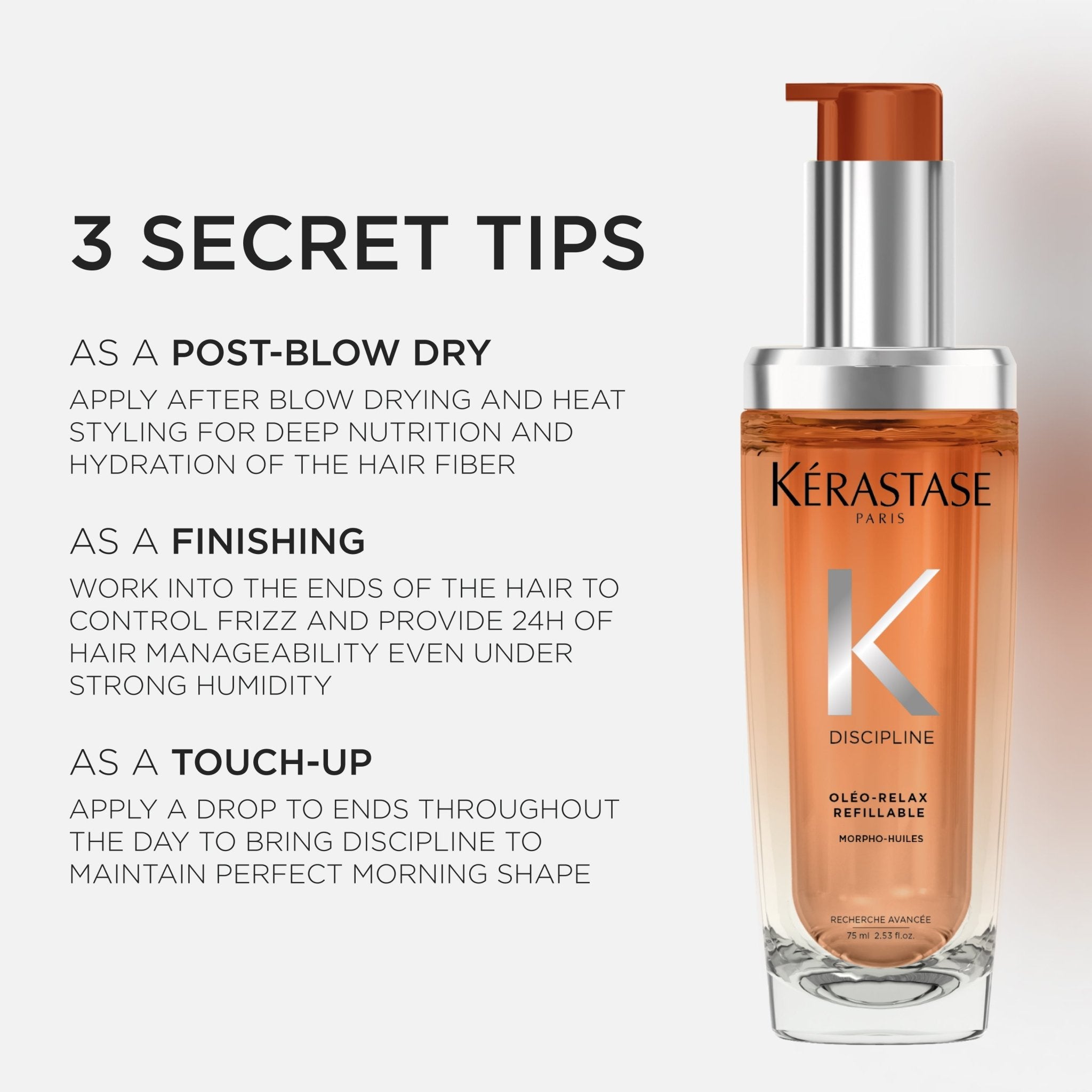 Kérastase Discipline Hair Oil for Frizzy Hair - Refillable Bottle - Smooth & Shine Treatment for Dry, Damaged Hair - Perfect for Daily Use & Styling