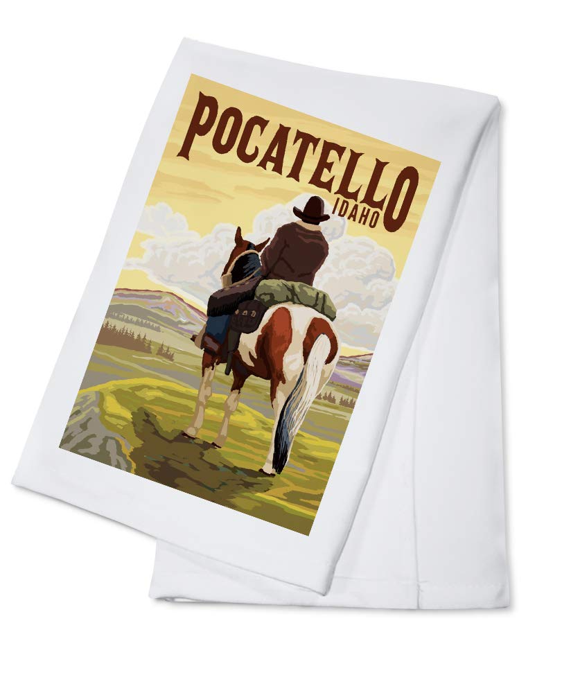 Pocatello Idaho Cowboy & Horse 100% Cotton Tea Towel - Decorative Hand Towel for Kitchen, Home Decor - Perfect for Western Themed Kitchens, Farmhouse Decor & Cowboy Lovers