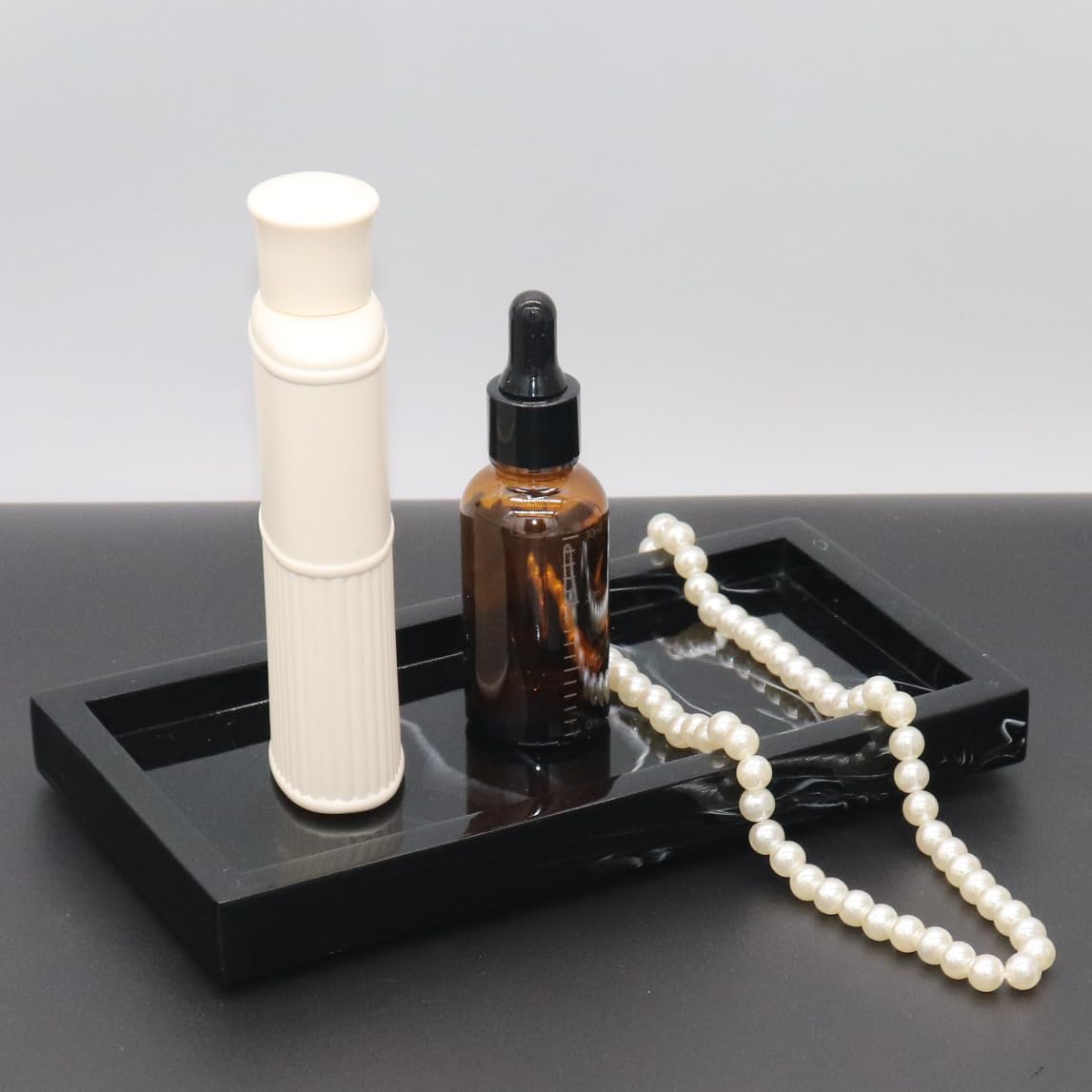 Black Marble Bathroom Vanity Tray - Elegant Resin Countertop Organizer for Toilet Tank | Perfect for Makeup, Jewelry & Bath Essentials Storage in Modern Bathrooms