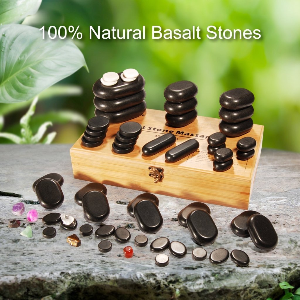 60-Piece Deluxe Hot Stone Massage Set with Basalt Volcanic Rocks, Marble Cold Stones & Chakra Tools | Professional-Grade Home Spa Kit for Relaxation, Pain Relief & Energy Balancing | Perfect for Self-Care, Couples Massage & Therapist Use
