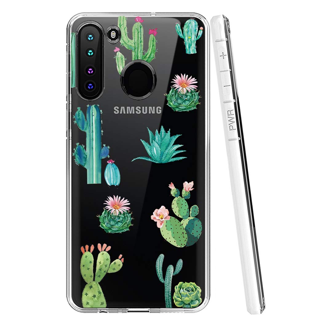 **Samsung Galaxy A21 Phone Case - Clear Soft TPU Shockproof Protective Cover for Women & Girls | Cactus Design | Perfect for Everyday Use & Travel**