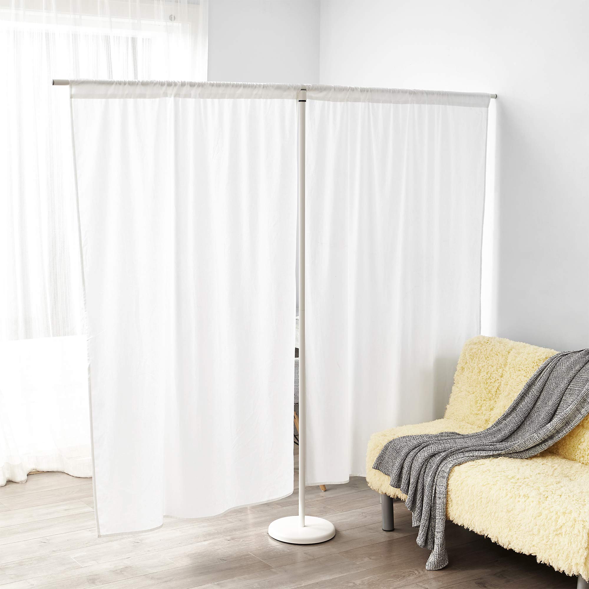 Don't Look at Me® T-Shaped Instant Room Divider - White Frame with Privacy Fabric for Home Office, Bedroom & Studio Spaces