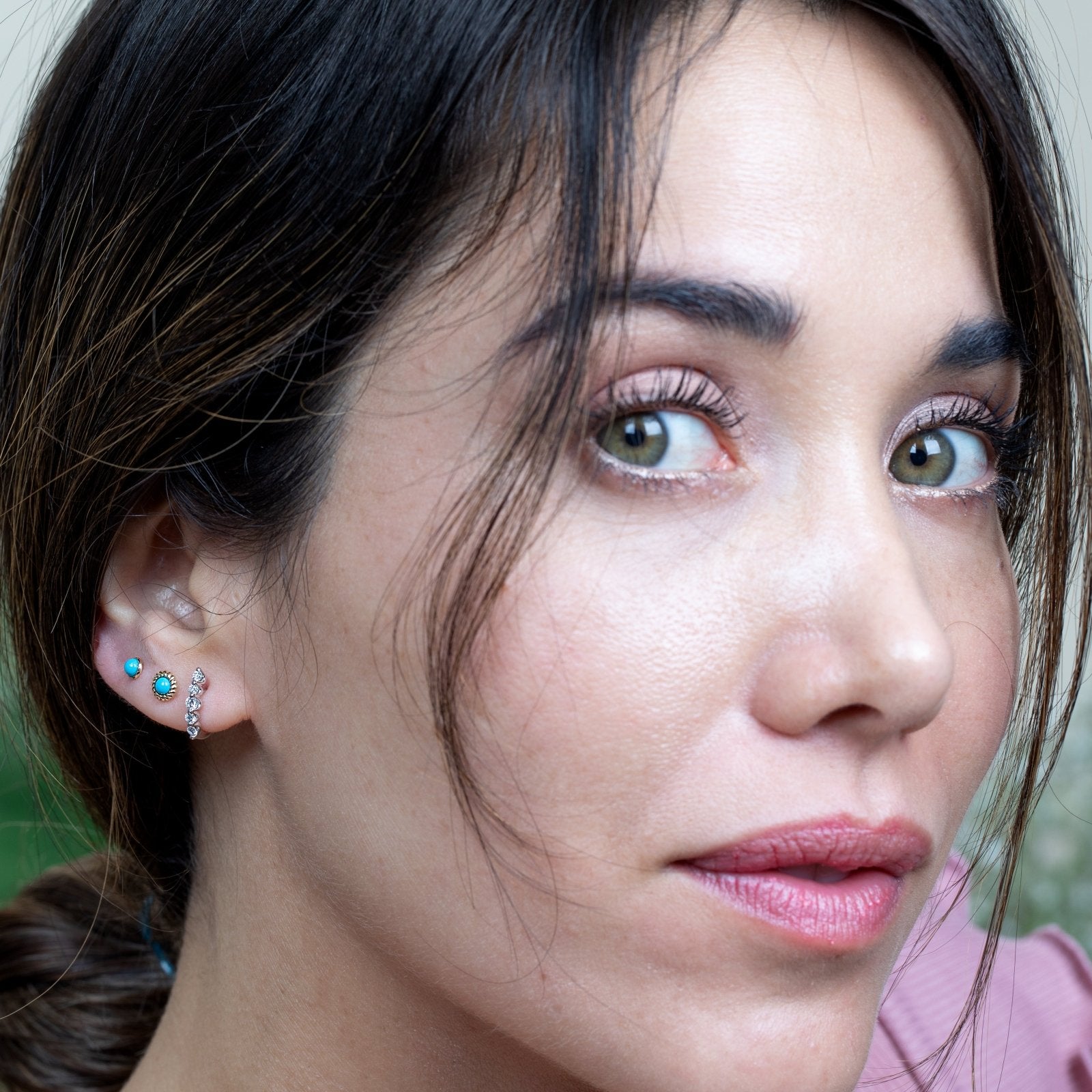 14K Yellow Gold Turquoise Cabochon Stud Earrings - Flat Back Braided Bezel Setting for Women | Perfect for Boho, Western & Everyday Jewelry