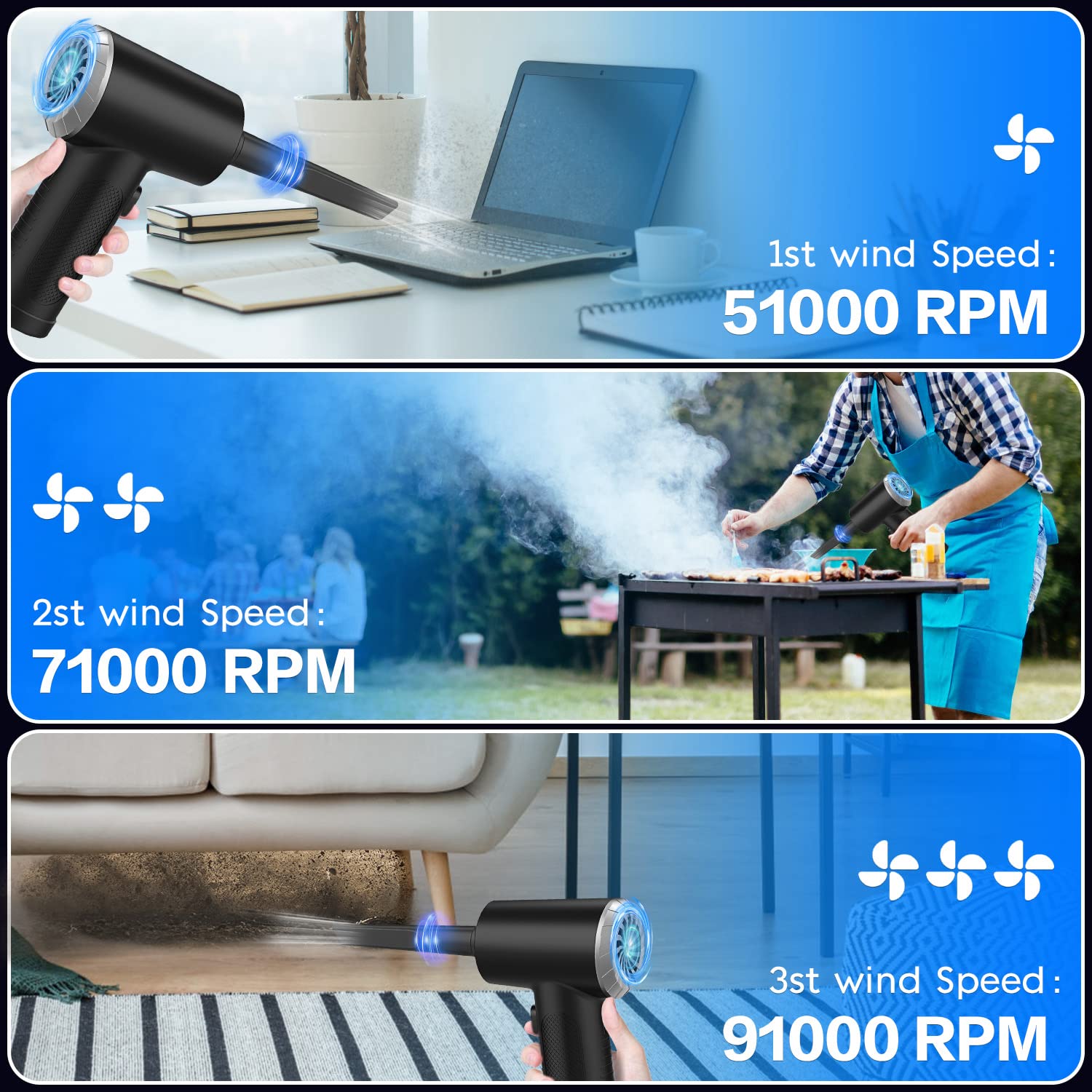 Kairiyard Electric Air Duster - 9000mAh Rechargeable Cordless Compressed Air Canister, 91000RPM High-Power Dust Blower for Computer Keyboard Cleaning, Electronics Maintenance & Car Detailing | Perfect Replacement for Compressed Air Cans