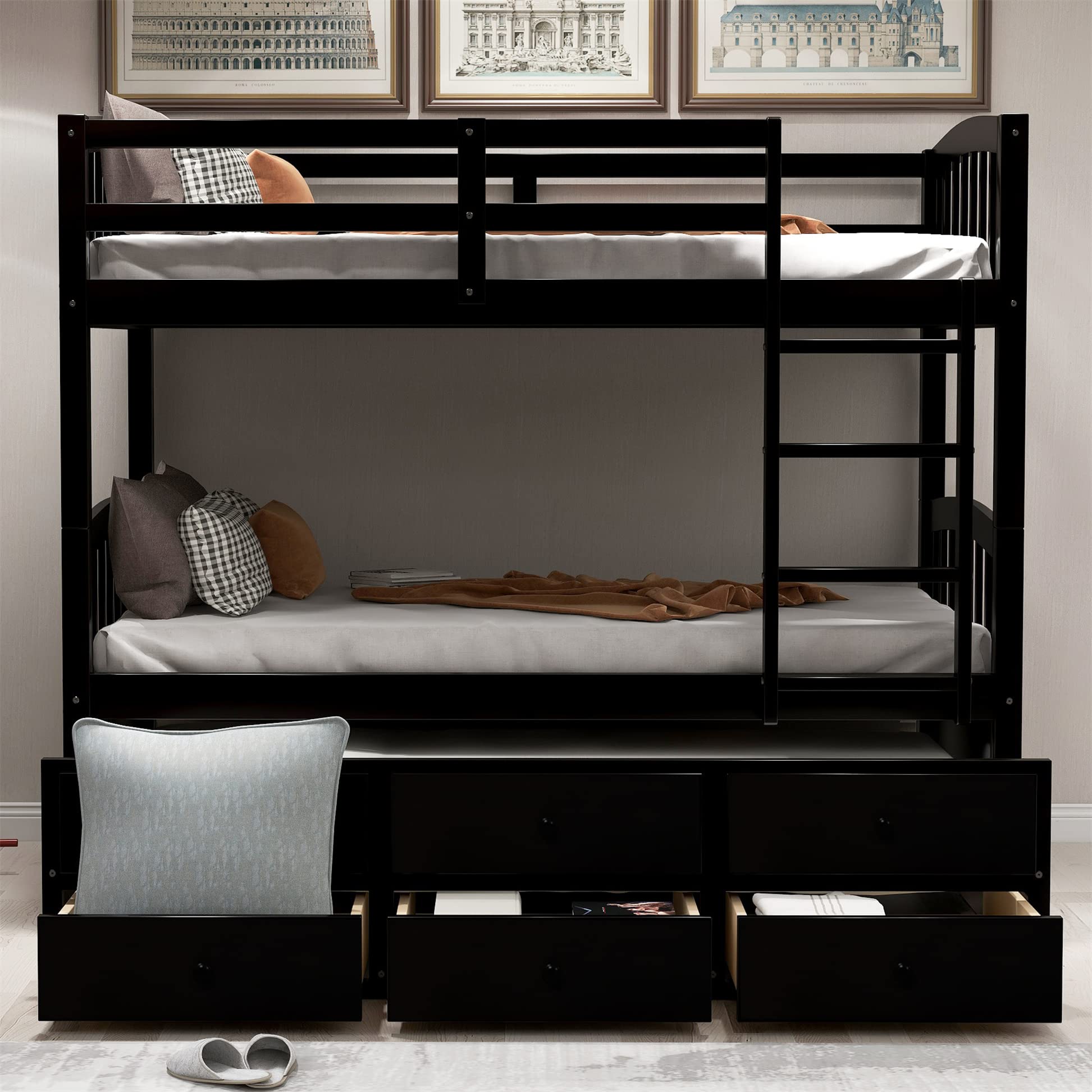 Twin Bunk Bed with Trundle & Storage - Convertible to 2 Beds - Perfect for Kids' Rooms & Guest Rooms