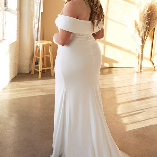 Freya Off Shoulder Stretch Spandex Gown Dress in Off White - Perfect for Evening Parties, Weddings & Special Occasions