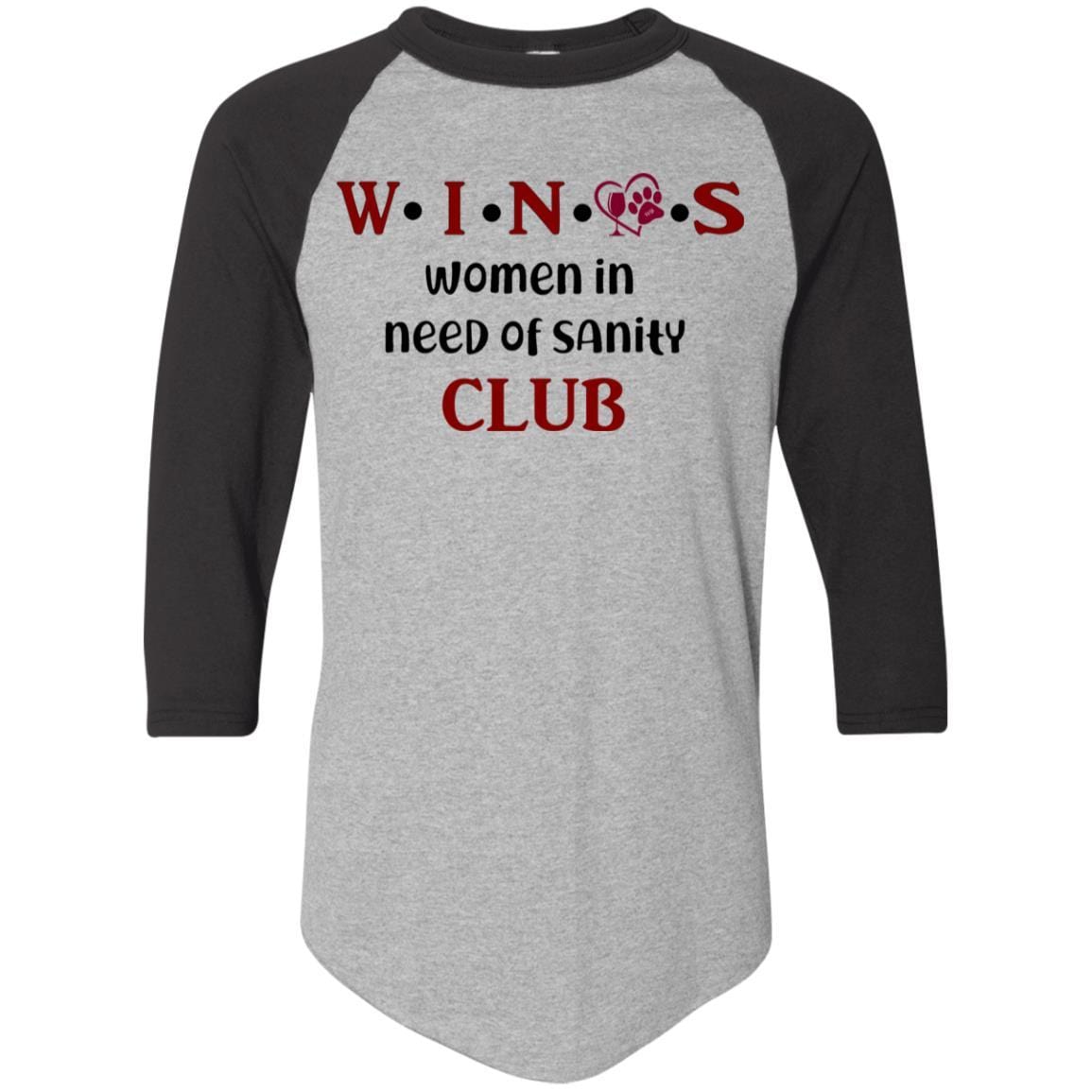 WineyBitches.Co WINOS Club Colorblock Raglan Jersey with Burgundy Lettering - Perfect for Wine Tasting Parties, Girls' Night Out & Casual Wear