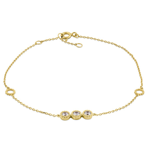 14K Yellow Gold Triple Round Cubic Zirconia CZ Bracelet for Women - Elegant Jewelry Gift for Birthday, Anniversary & Special Occasions