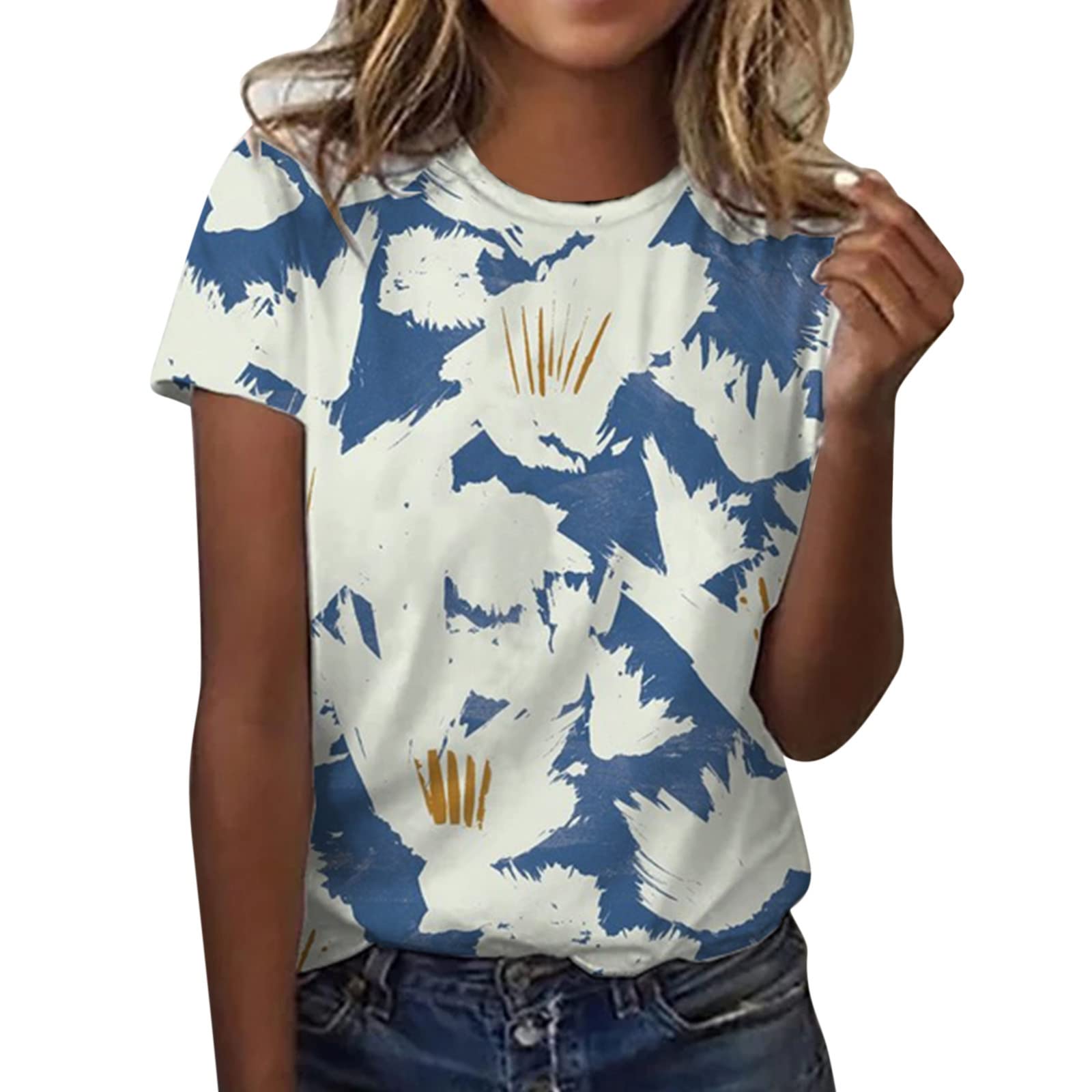 Floral Print V-Neck Short Sleeve T-Shirt for Women - Casual Crew Neck Landscape Top | Perfect for Summer Outfits, Beach Wear & Everyday Casual Style