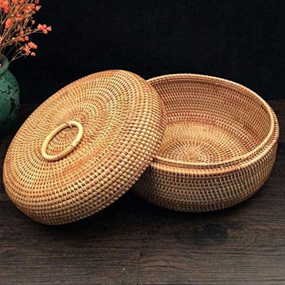 Autumn Rattan Woven Round Fruit Basket - Dried Fruit Storage Container with Lid for Candy, Snacks & Desserts | Perfect for Kitchen, Pantry & Dining Table Decor
