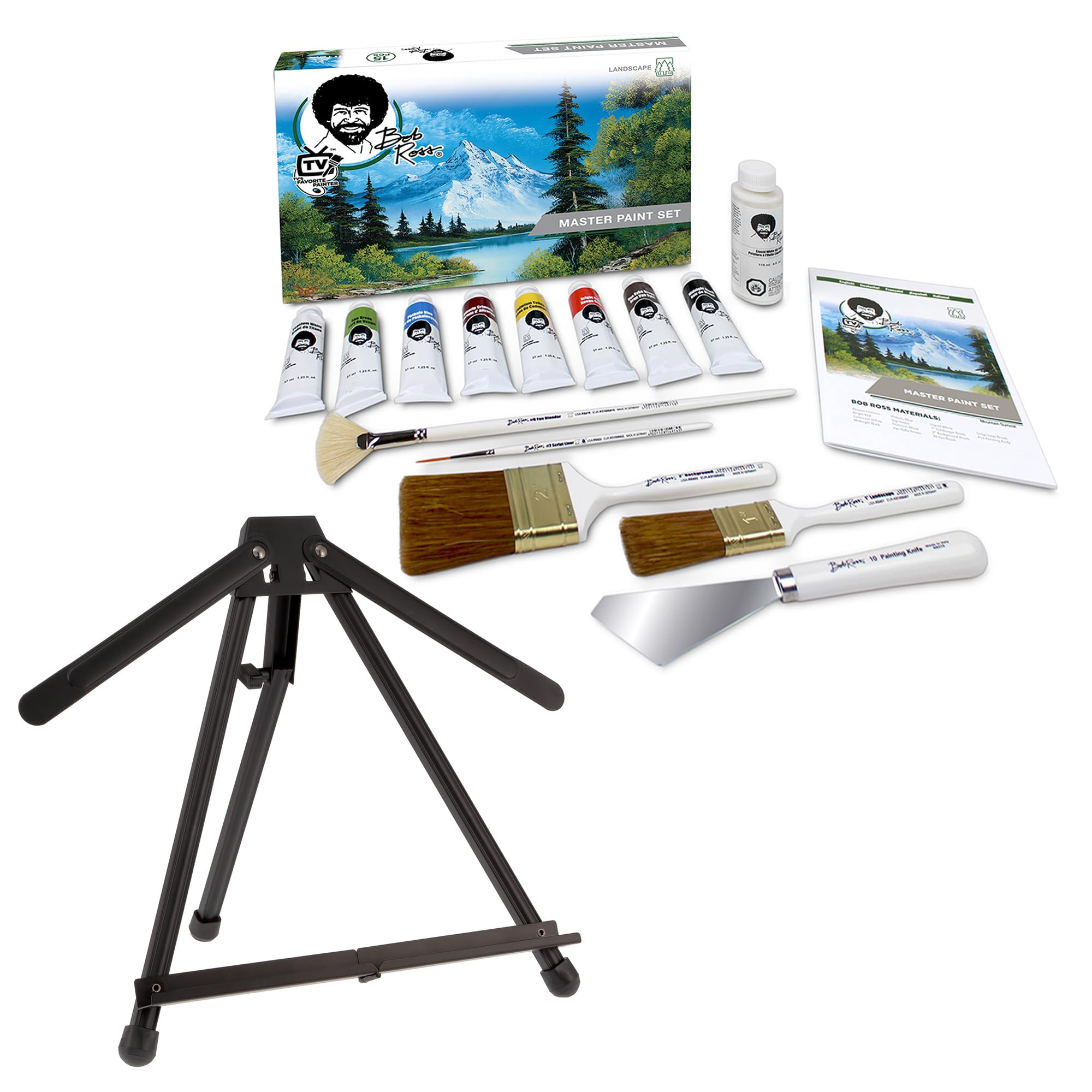 Bob Ross Master Artist Oil Paint Set with Aluminum Table Easel - Complete Painting Kit for Beginners & Professionals | Perfect for Canvas Art, Landscape Painting & Home Decor