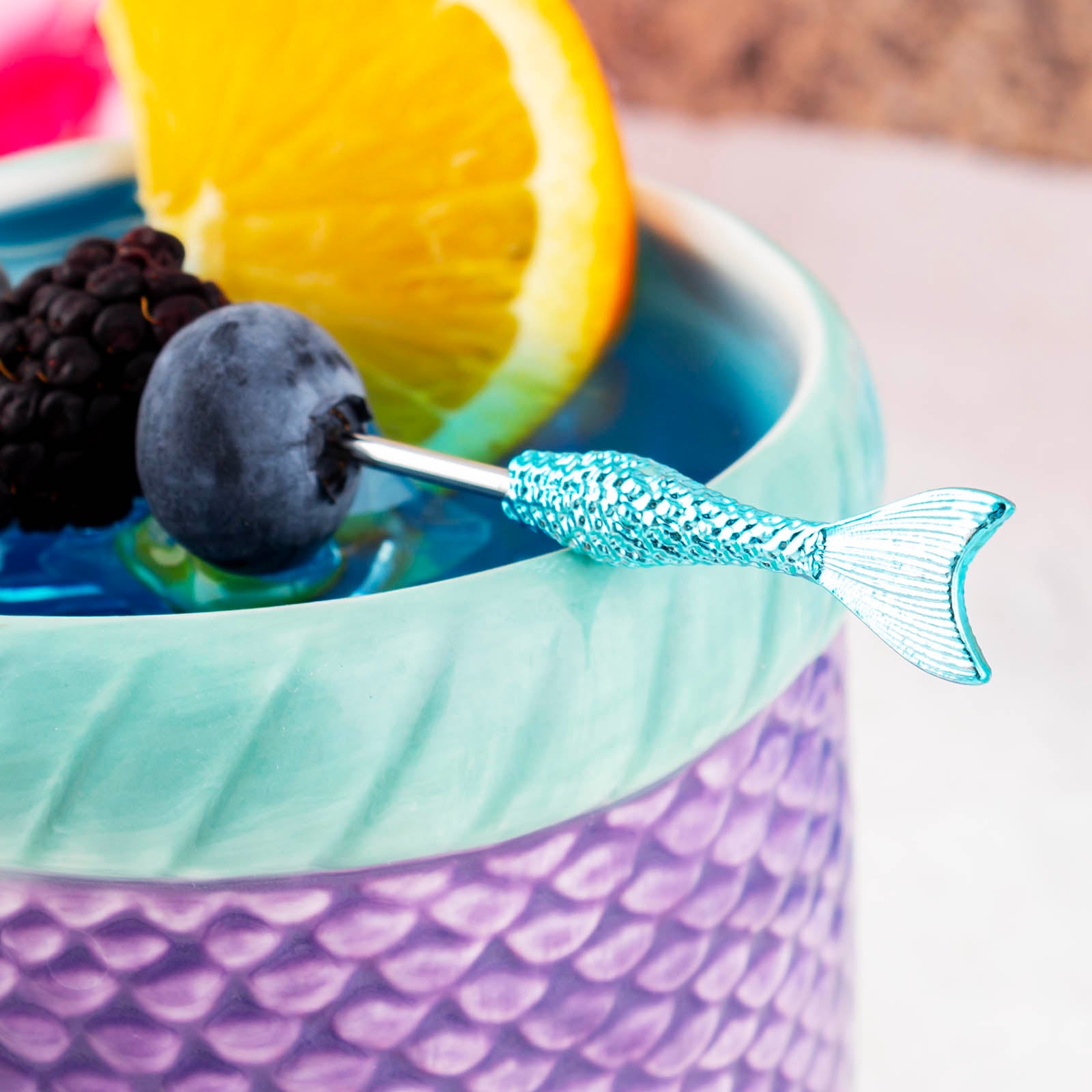 BarConic® Mermaid Tail Cocktail Picks - Set of 4 Stainless Steel Drink Garnish Skewers for Margaritas, Martinis & Party Decor - Perfect for Themed Cocktails, Beach Parties & Home Bar Accessories