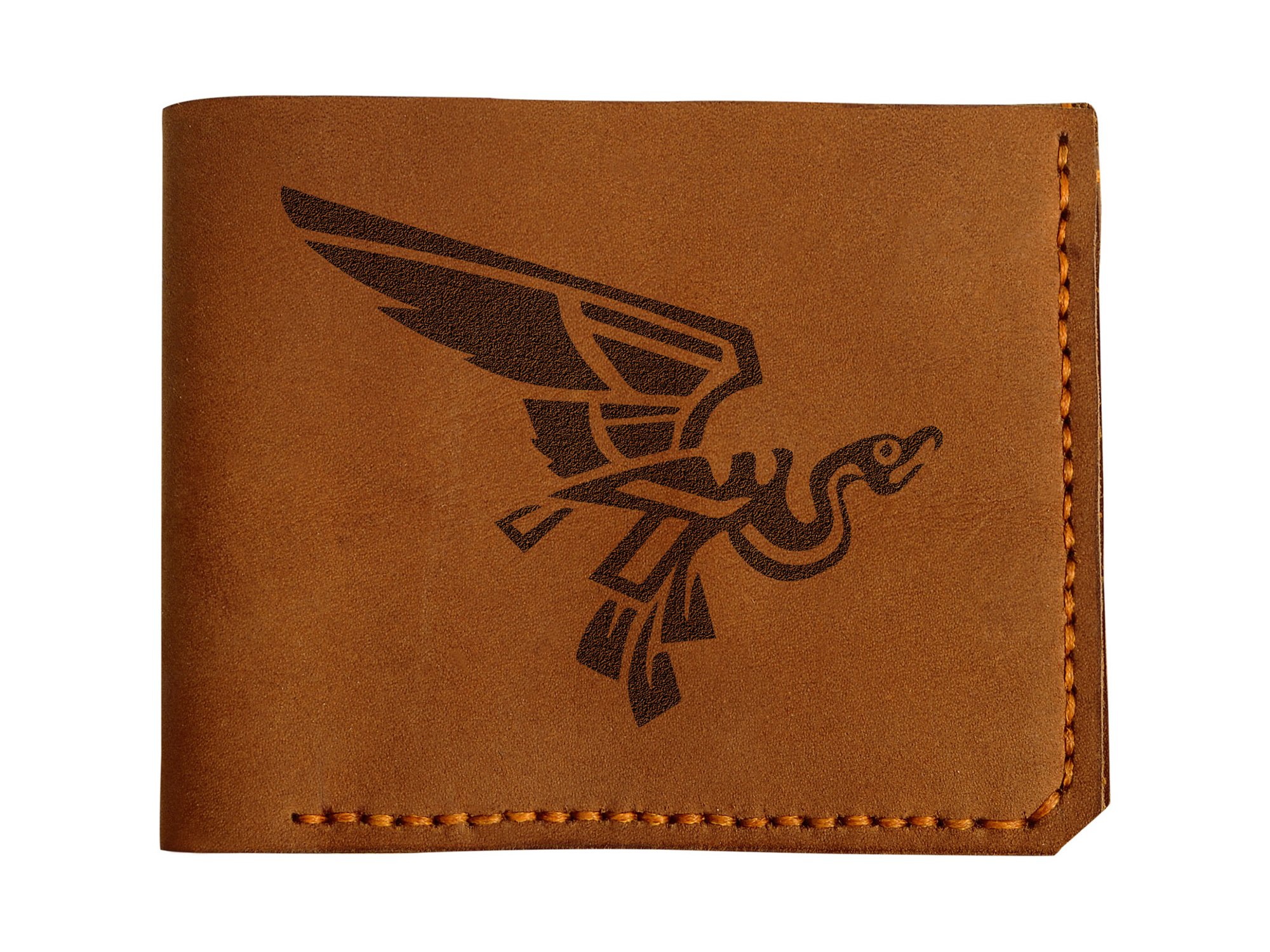 Genuine Leather Men's Wallet - Handmade Abstract Bird Design Pull-Up Wallet for Everyday Use & Travel