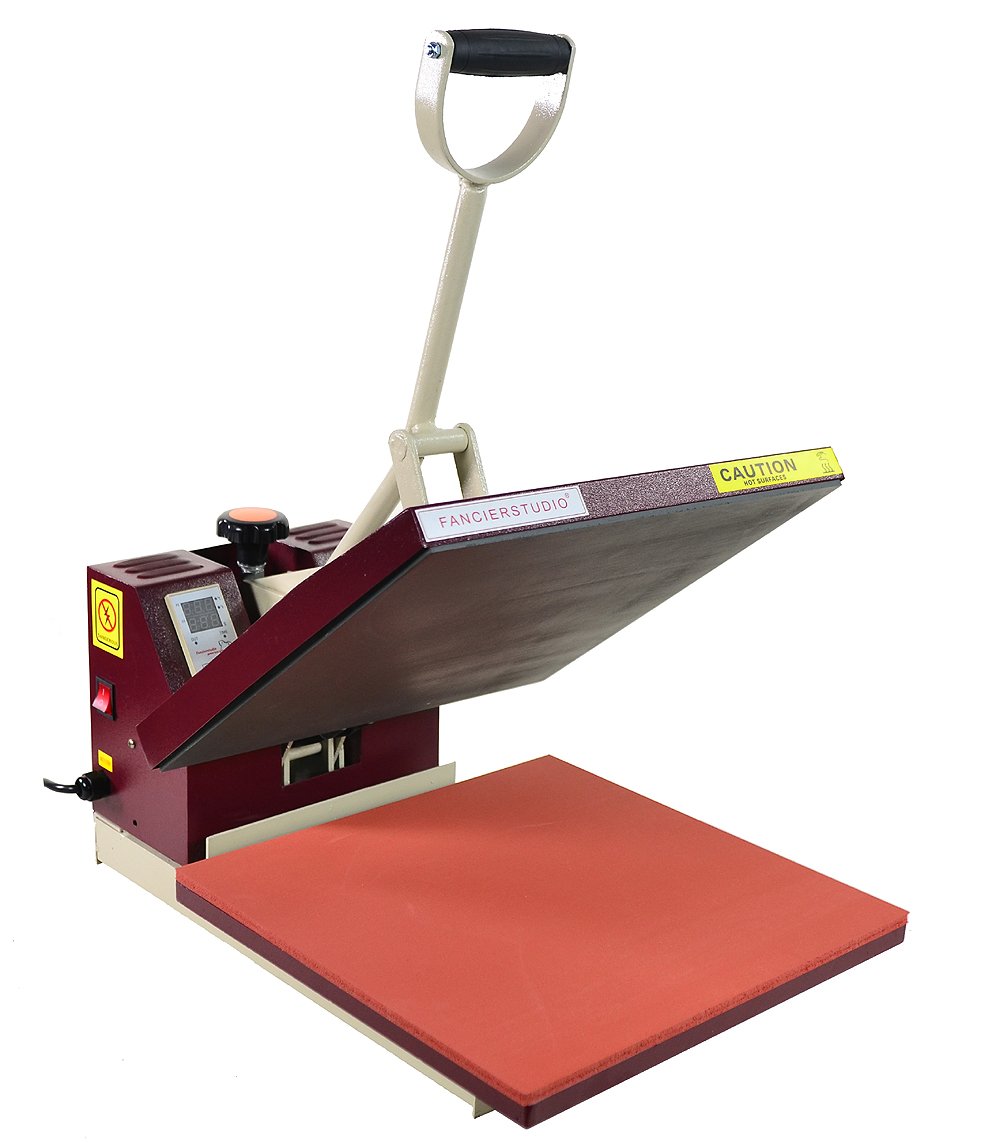 Fancierstudio 15x15 Inch Sublimation Heat Press Machine - Industrial Quality T-Shirt Heat Transfer Press for Custom Apparel (Red & White) - Perfect for DIY T-Shirts, Mugs, Hats & Sublimation Projects