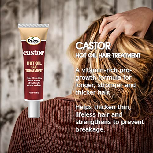 Difeel Hot Oil Hair Treatment with Castor Oil 1.5 oz - Deep Conditioning for Dry, Damaged Hair - Perfect for At-Home Spa Days & Salon-Quality Results