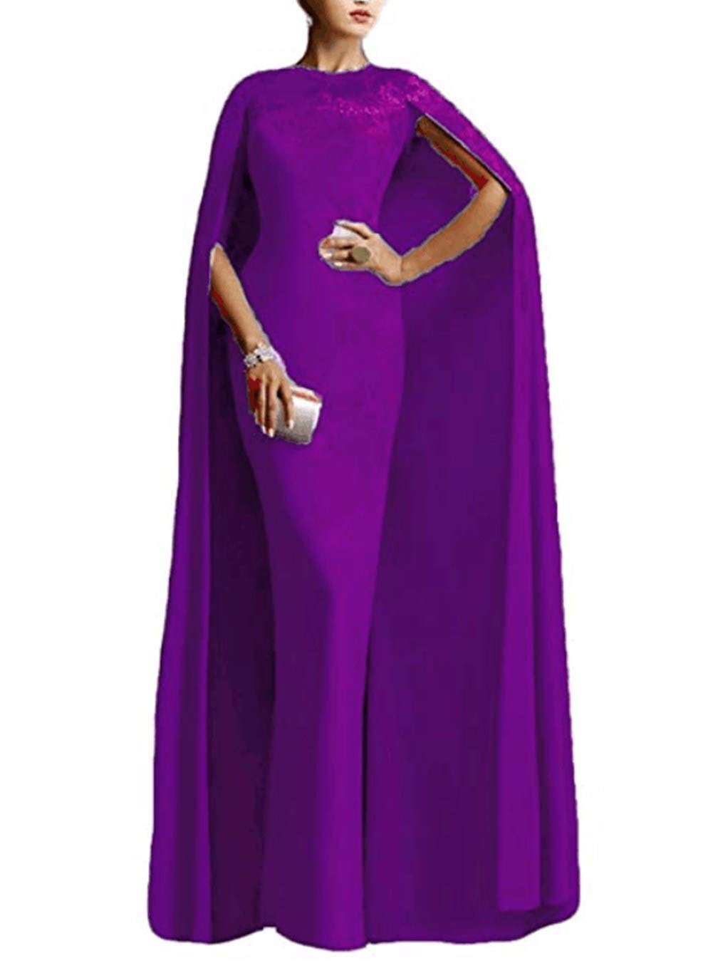 Emanni Women's Elegant Mermaid Long Formal Gown with Detachable Cape - Perfect for Prom, Evening Party, Wedding Guest & Black Tie Events