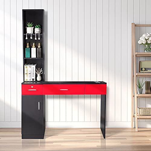 MTFY Classic Wall Mount Barber Cabinet - Salon Storage Organizer with Locking Drawer, 3 Shelves & 3 Hairdryer Hooks | Professional Hair Styling Station for Salons, Spas & Home Barber Shops | Perfect for Styling Tools, Hair Products & Equipment Organization