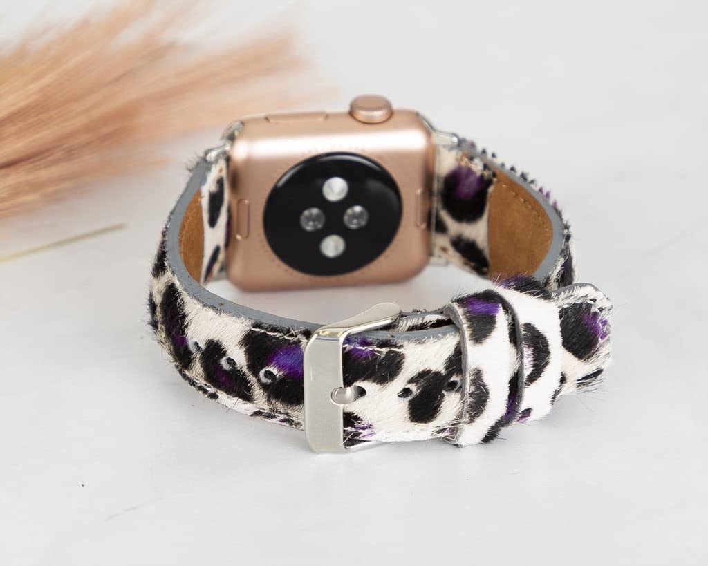 **Genuine Leather Apple Watch Band 44mm - Handmade Fluffy Strap Compatible with iWatch Series 7/6/5/4/3/2/1/SE - Soft & Durable Wristband for Women & Men (Medium, Band-Jaguar) - Perfect for Workouts, Office & Casual Wear**