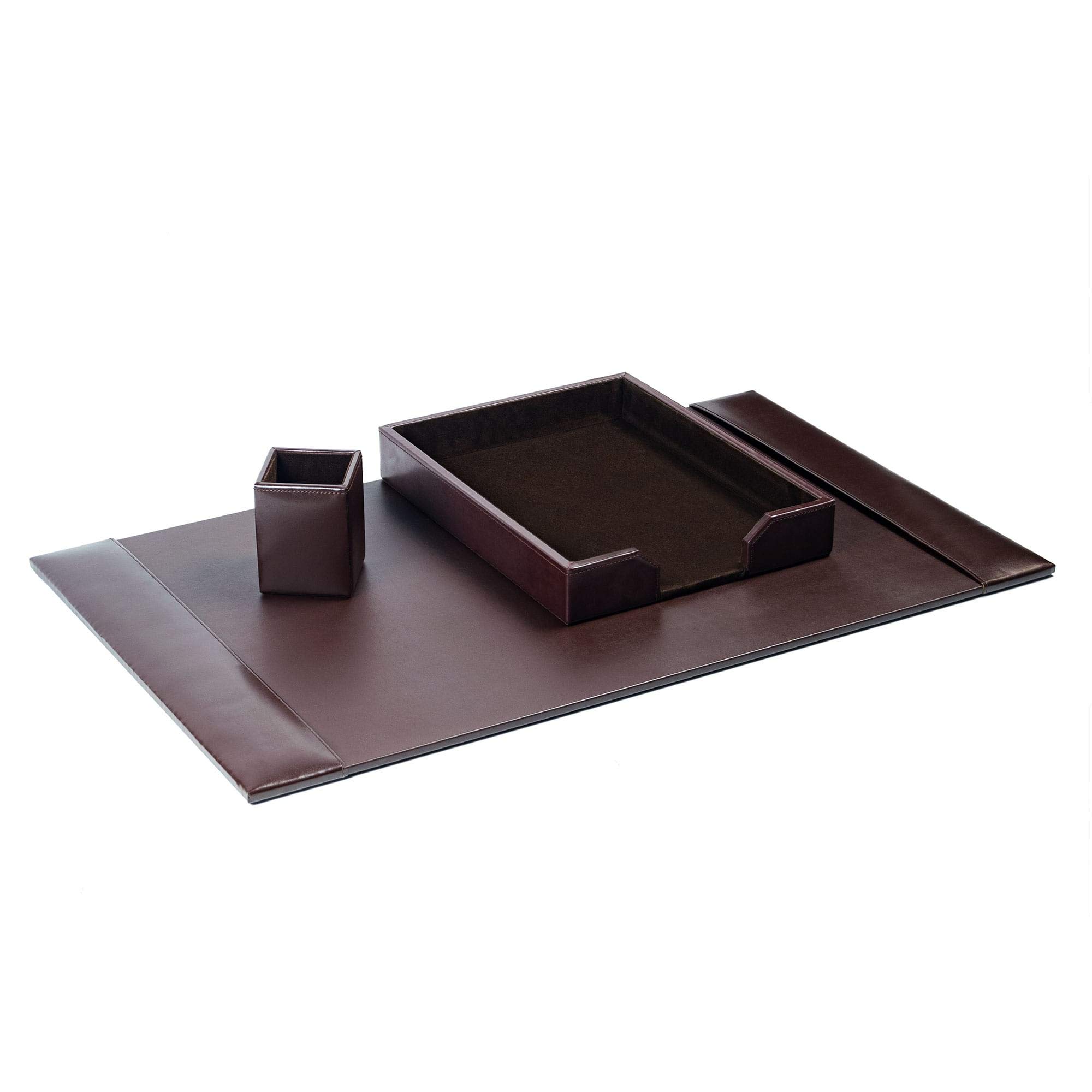 Premium 3-Piece Dark Brown Leather Desk Pad Set with Organizer | Luxurious Office Desk Accessories for Work & Home | Perfect for Professionals, Writers & Students