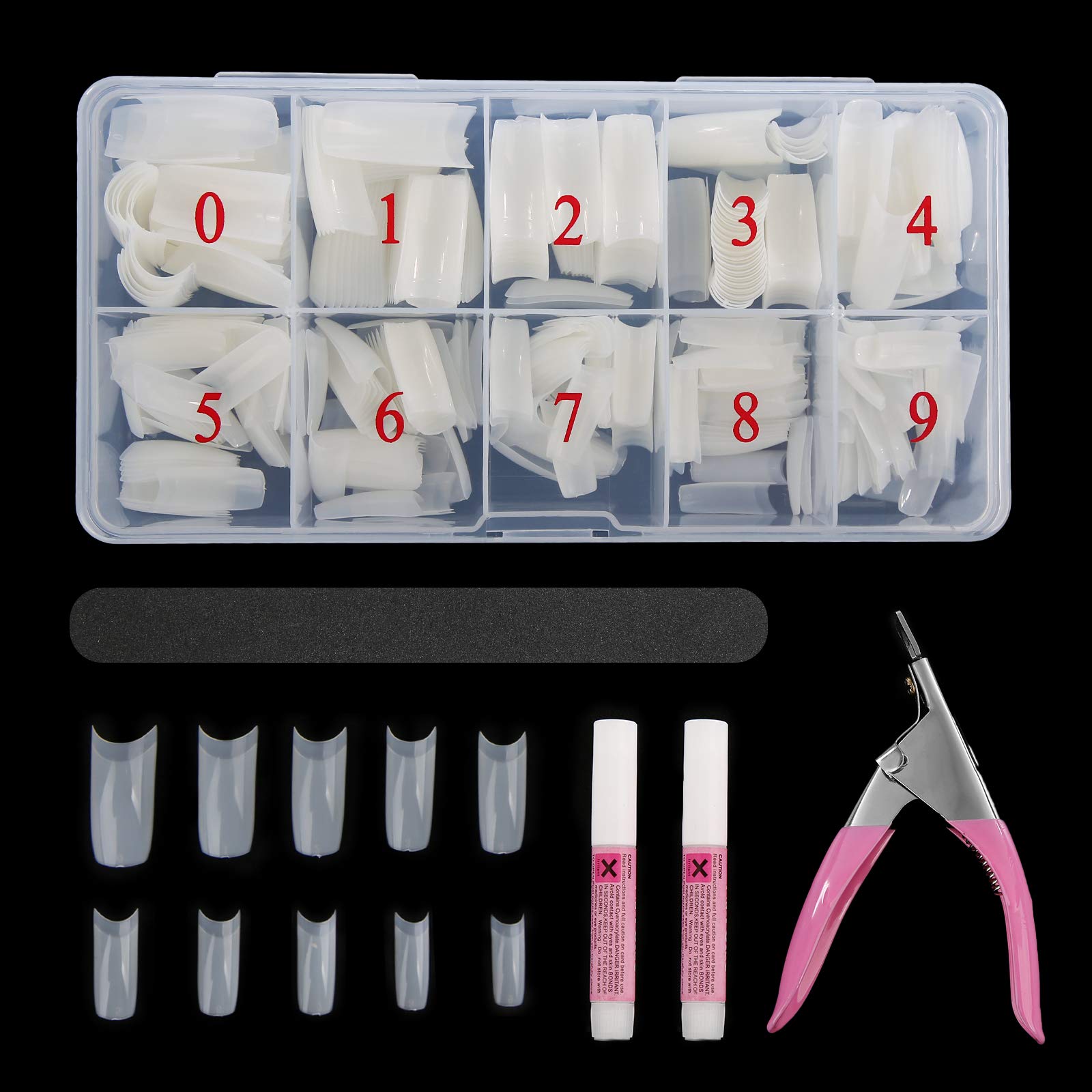 Abodhu 500 Pcs Acrylic French Tip Nail Kit - Square Half Cover False Nails with Glue, Nail Files, Clipper & Storage Case - 10 Sizes for Salon & Home DIY Manicure - Perfect for Nail Art, Parties, Weddings & Special Occasions