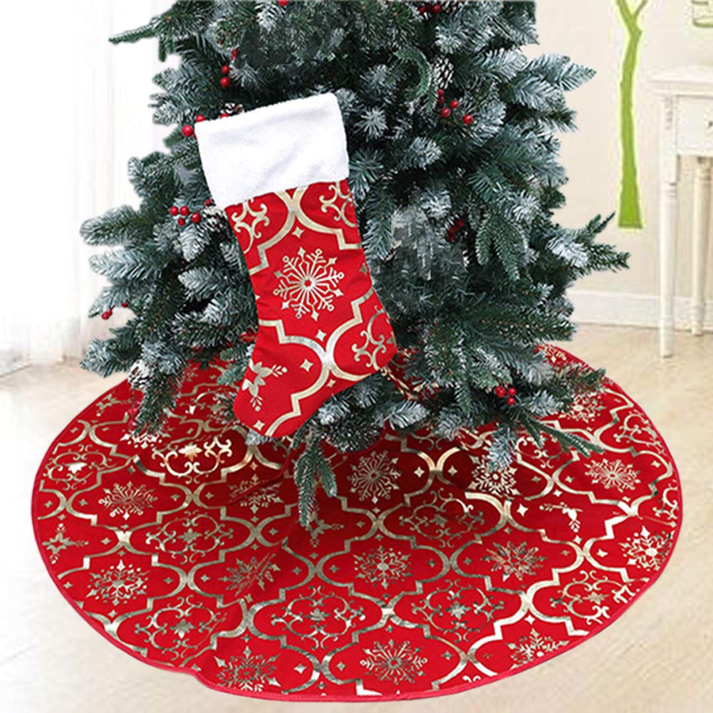 48 Inch Red Christmas Tree Skirt with Matching Stockings - Holiday Decor for Christmas & Halloween - Poise3EHome Tree Skirt for Festive Home Decorations (Perfect for Living Room, Fireplace & Party Settings)