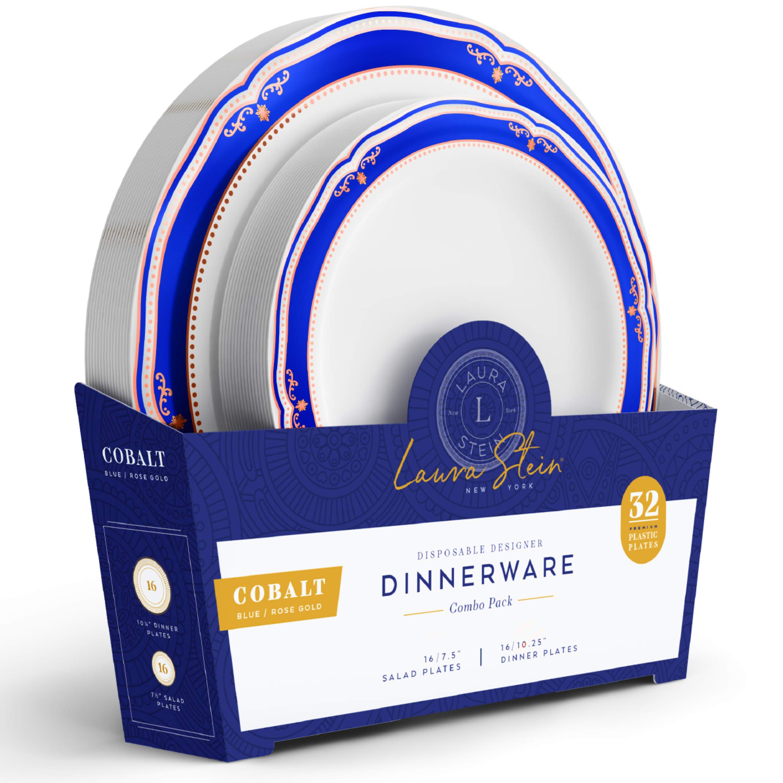 Laura Stein Elegant Disposable Plastic Dinnerware Set - 64-Piece Party Plates for Weddings & Events (32 Dinner Plates 10.75