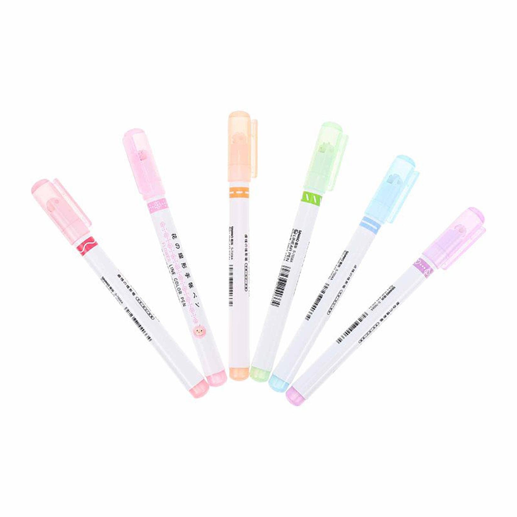 Dual Tip Colored Pens - 6 Curve Shapes & 8 Fine Colors for Journaling, Note Taking, Drawing | Perfect for Bullet Journals, Planners, Scrapbooking, Office & School Supplies (Multicolor)