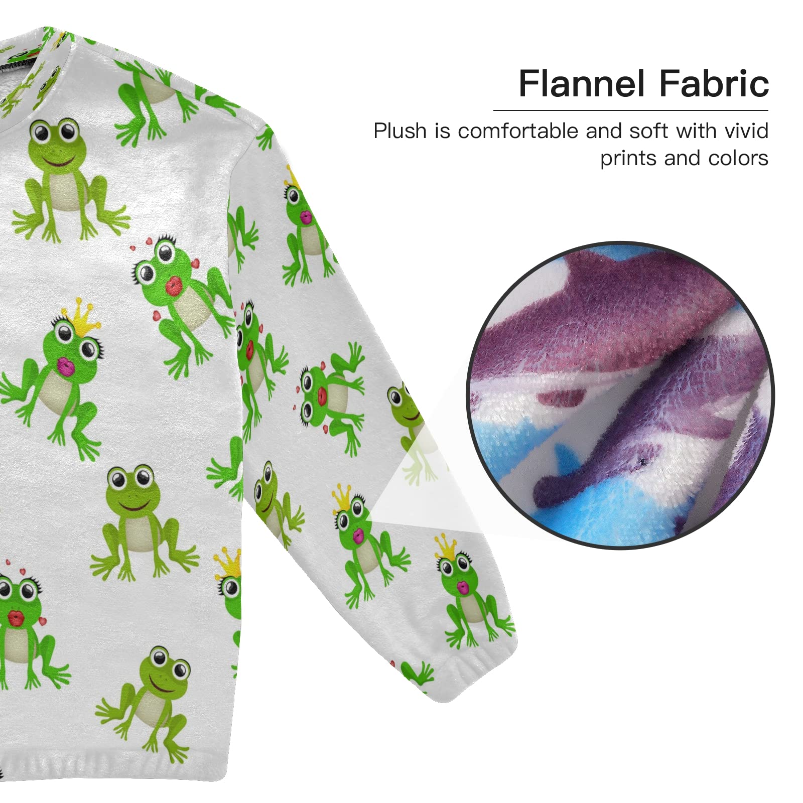 Funny Frog Print Flannel Pajama Set for Women - 2 Piece Long Sleeve Sleepwear & Lounge Outfit - Cozy Winter Nightwear for Relaxing at Home or Sleepovers