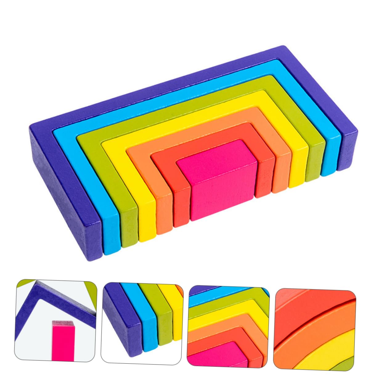 Rainbow Wooden Building Blocks for Kids - 1 Set Square Geometry Educational Toys for Toddlers & Preschoolers | STEM Learning, Creative Play, Early Childhood Development