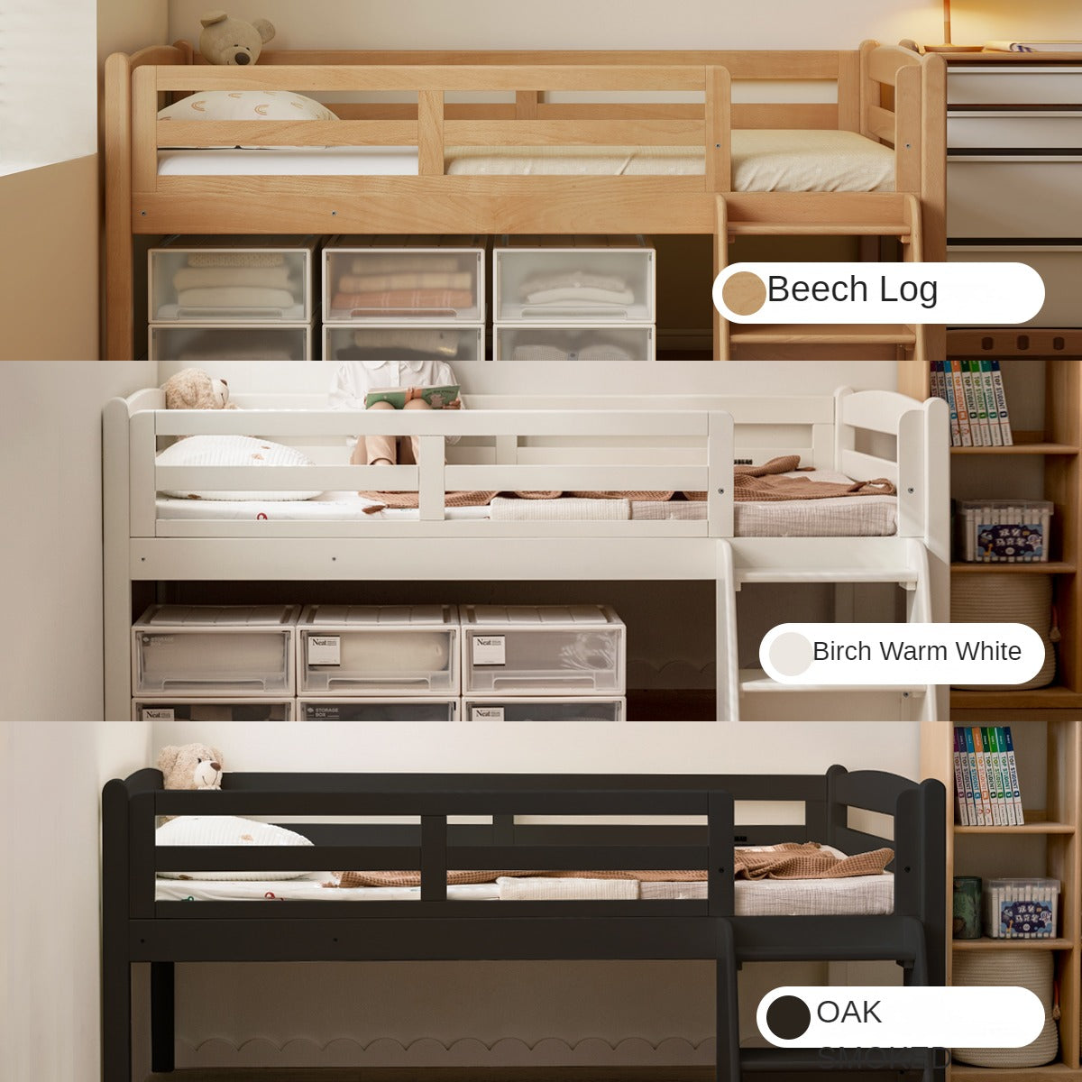 Solid Oak Wood Single Bed with Guardrail - Sturdy & Safe for Kids, Teens & Adults - Perfect for Bedrooms, Dorm Rooms & Guest Rooms