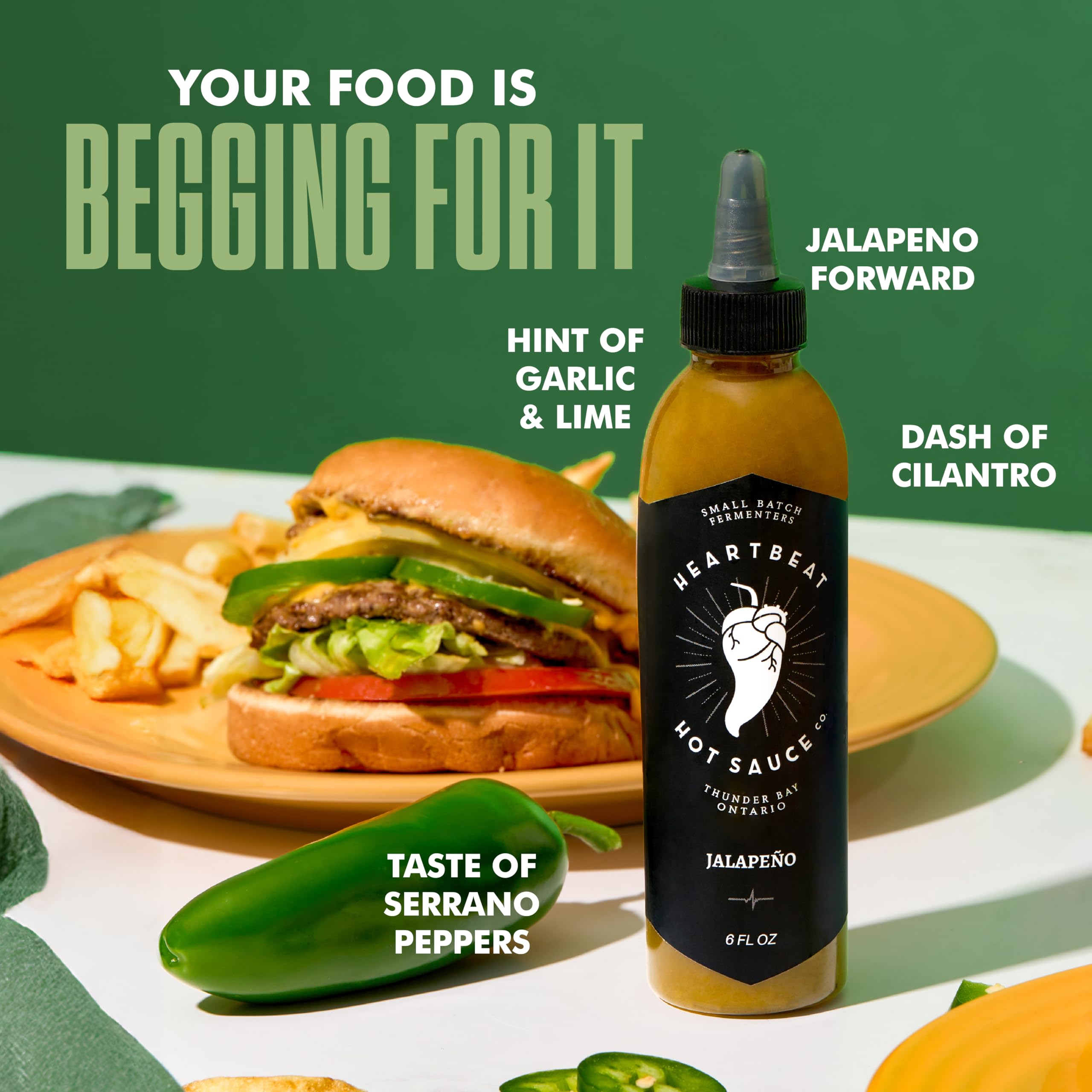 Heartbeat Hot Sauce Co. | Jalapeno Hot Sauce - 6 oz Bottles (3-Pack) | Perfect for Tacos, Wings & Bloody Marys