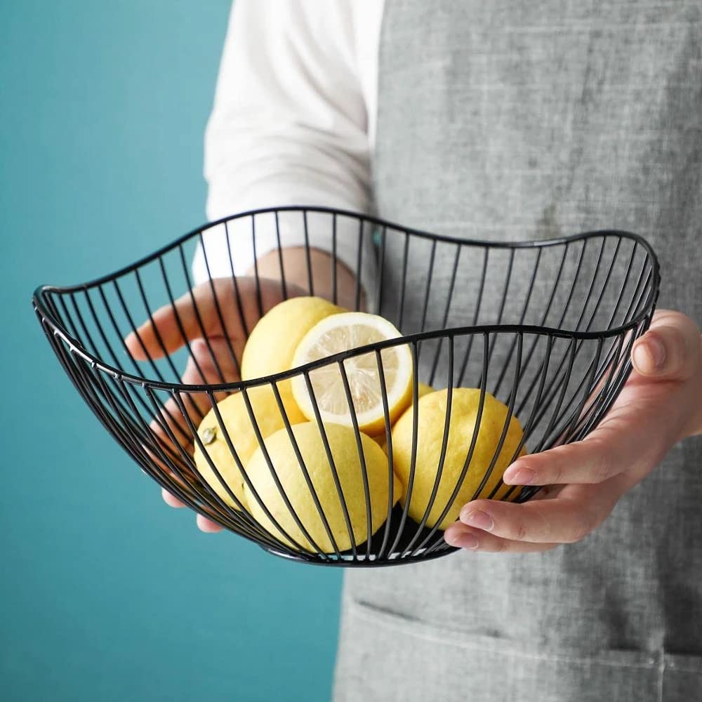 Creative Irregular Desktop Fruit Basket - Iron Snack & Candy Storage Basket with Drainer - Kitchen & Table Organizer for Fruits, Sundries (Black) - Perfect for Kitchen Counter, Dining Table, Office Desk