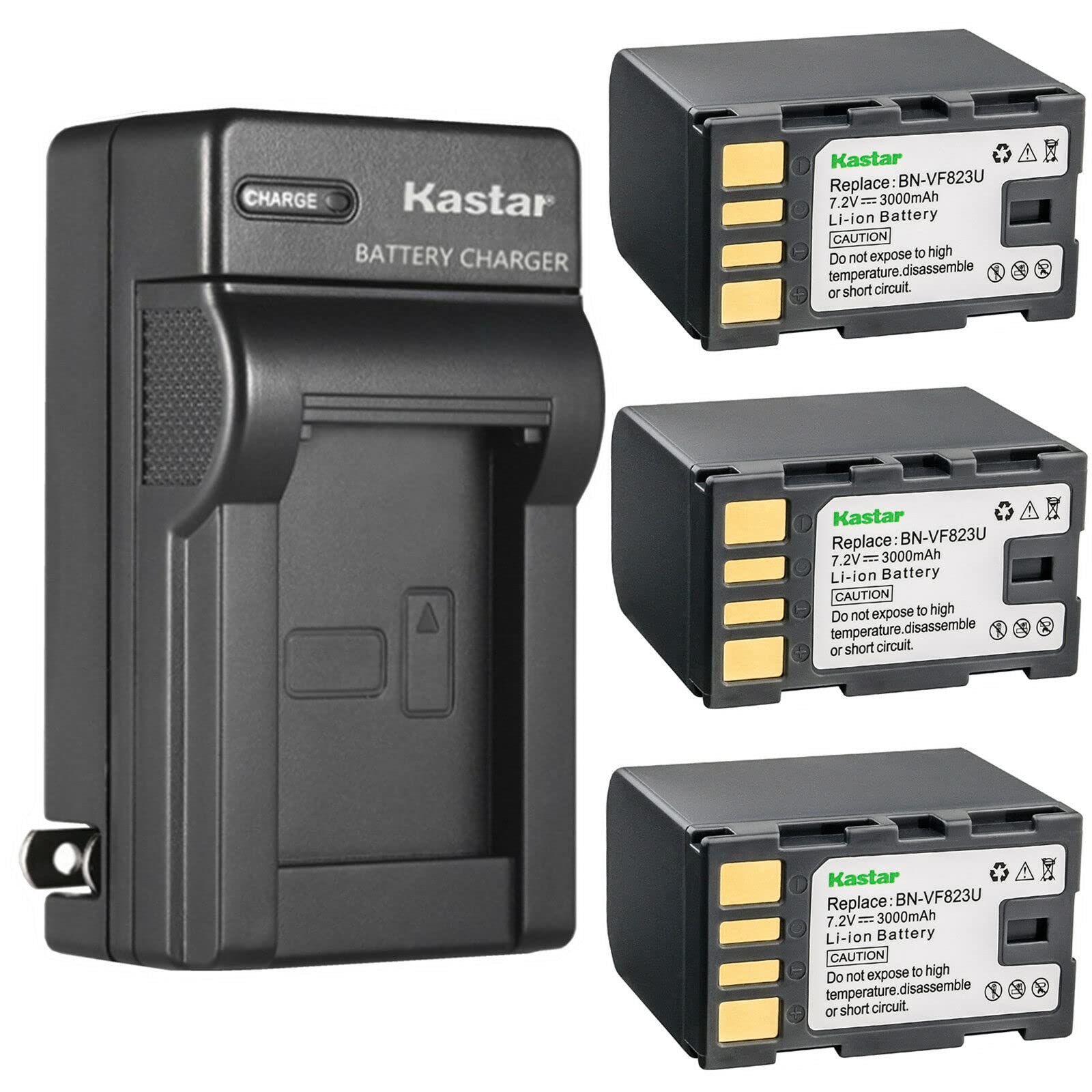 Kastar 3-Pack Replacement Battery and AC Wall Charger for JVC GR-D790US GR-D793 GR-D796 Series Camcorders - Perfect for Travel, Vlogging, and Home Video Recording