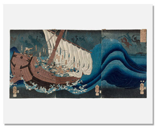 Utagawa Kuniyoshi Woodblock Print - The Ghosts of Taira Attacking Yoshitsune in Daimotsu Bay | Japanese Ukiyo-e Art | Home Decor & Art Collection Display
