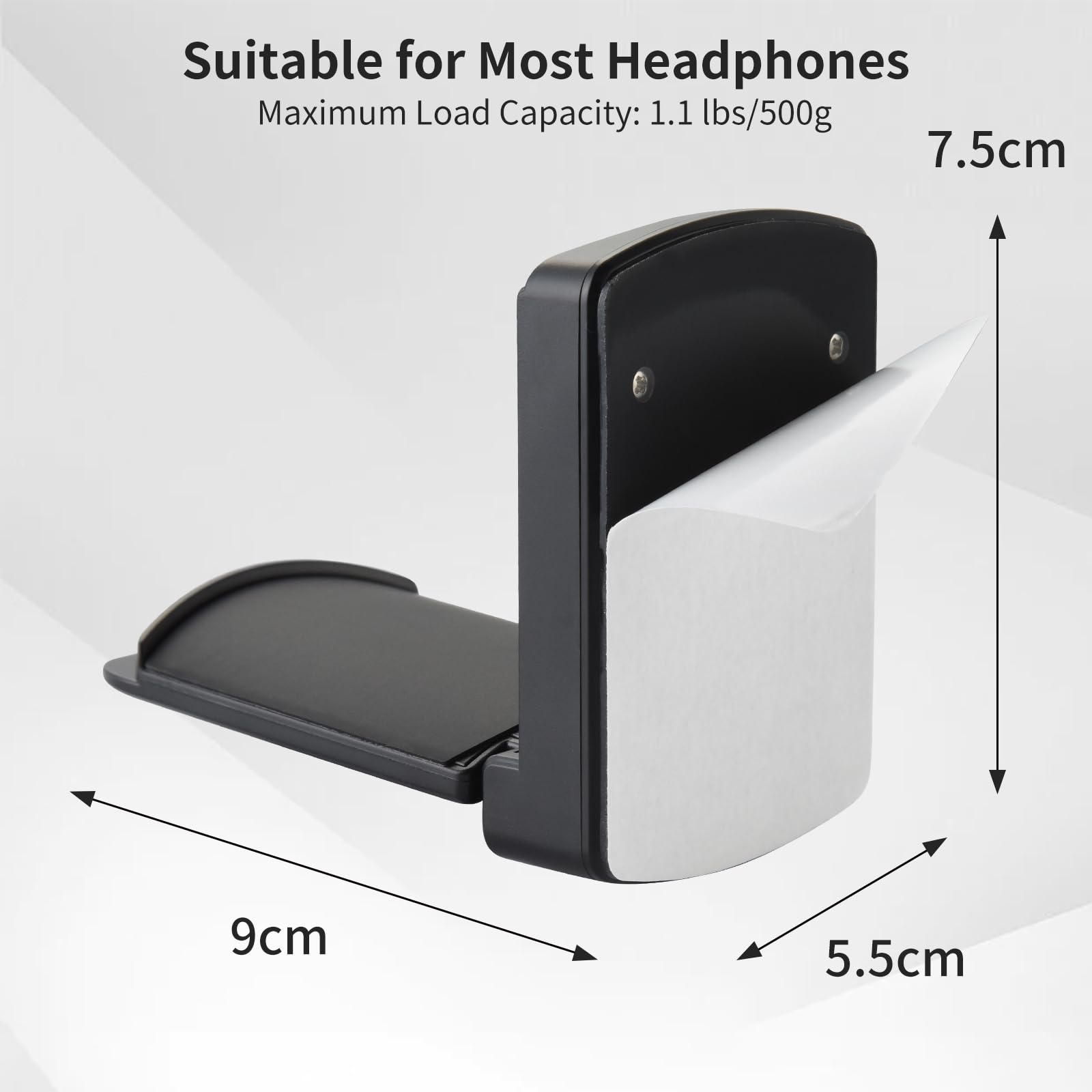 2 Pack Foldable Headphone Stand with Adjustable Hook - Universal Headset Holder with Cable Organizer for Gaming Headsets, Office & Home Use (Black)