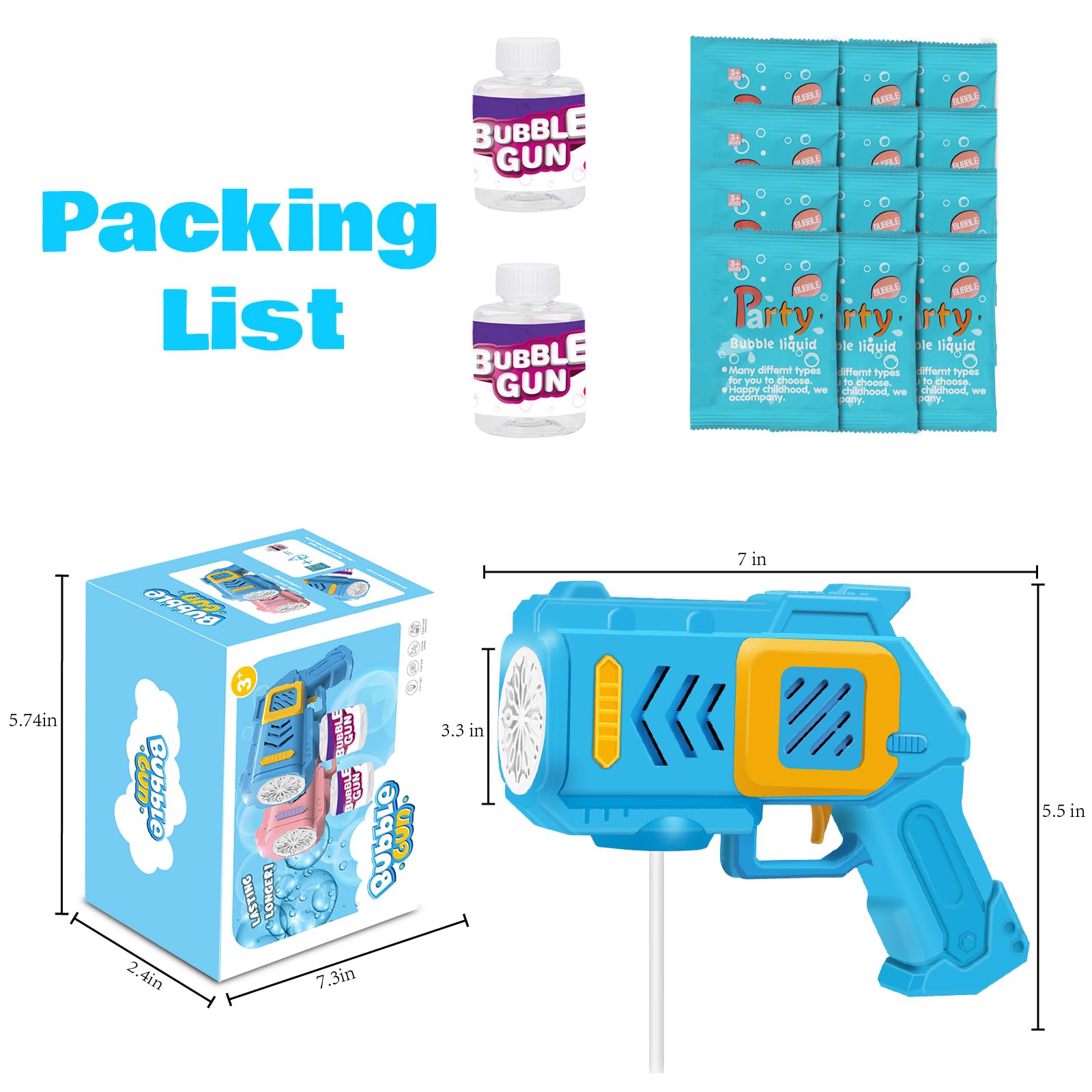 2 Pack Bubble Machine Gun for Kids - Automatic Bubble Blaster with Bubble Solution for Toddlers 1-3 | Summer Outdoor Toys, Birthday Party Favors, Backyard Play, Park Fun & Poolside Entertainment